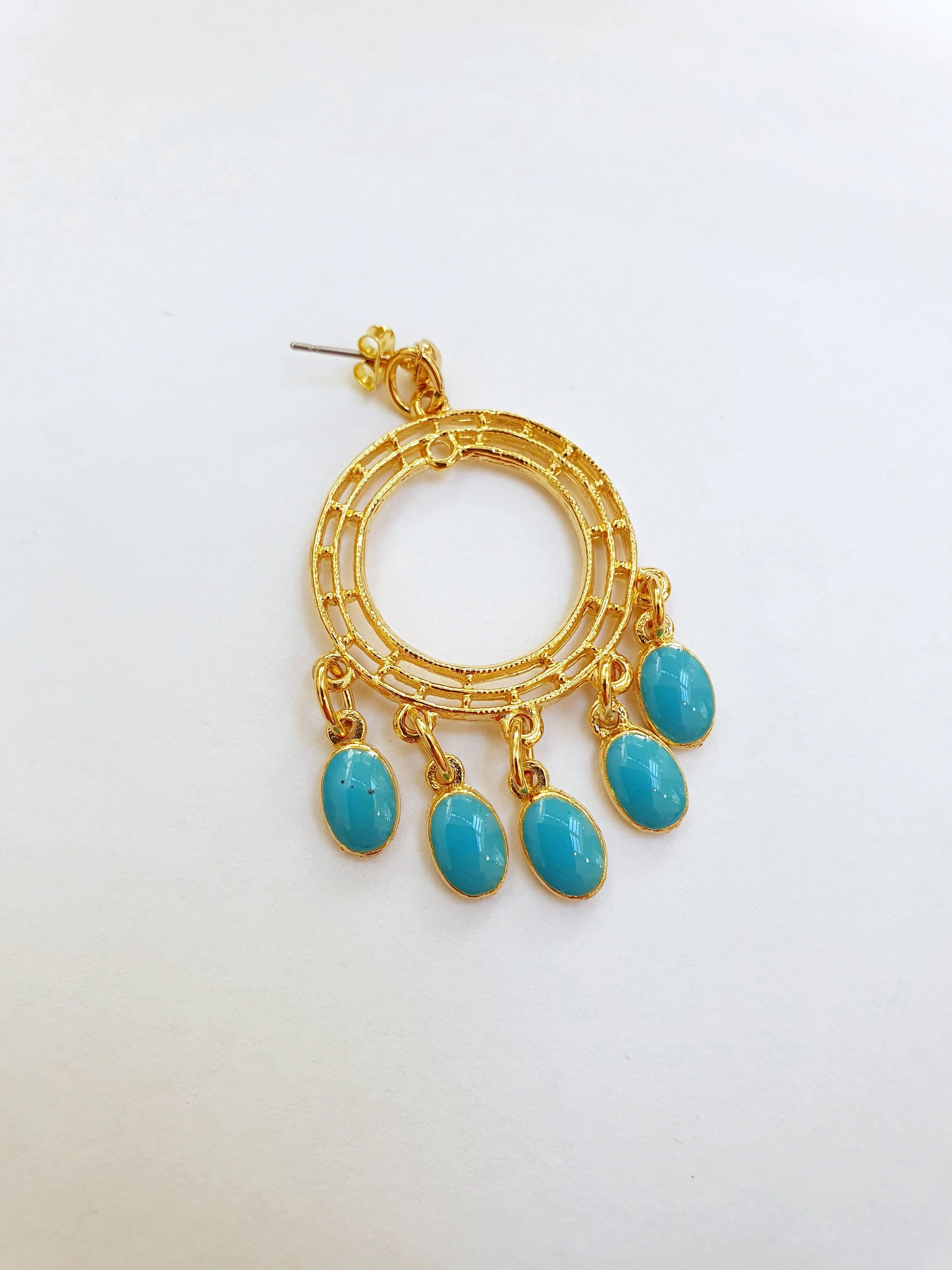 Vintage Gold Plated Boho Drop Earrings with Turquoise Details - Image 3