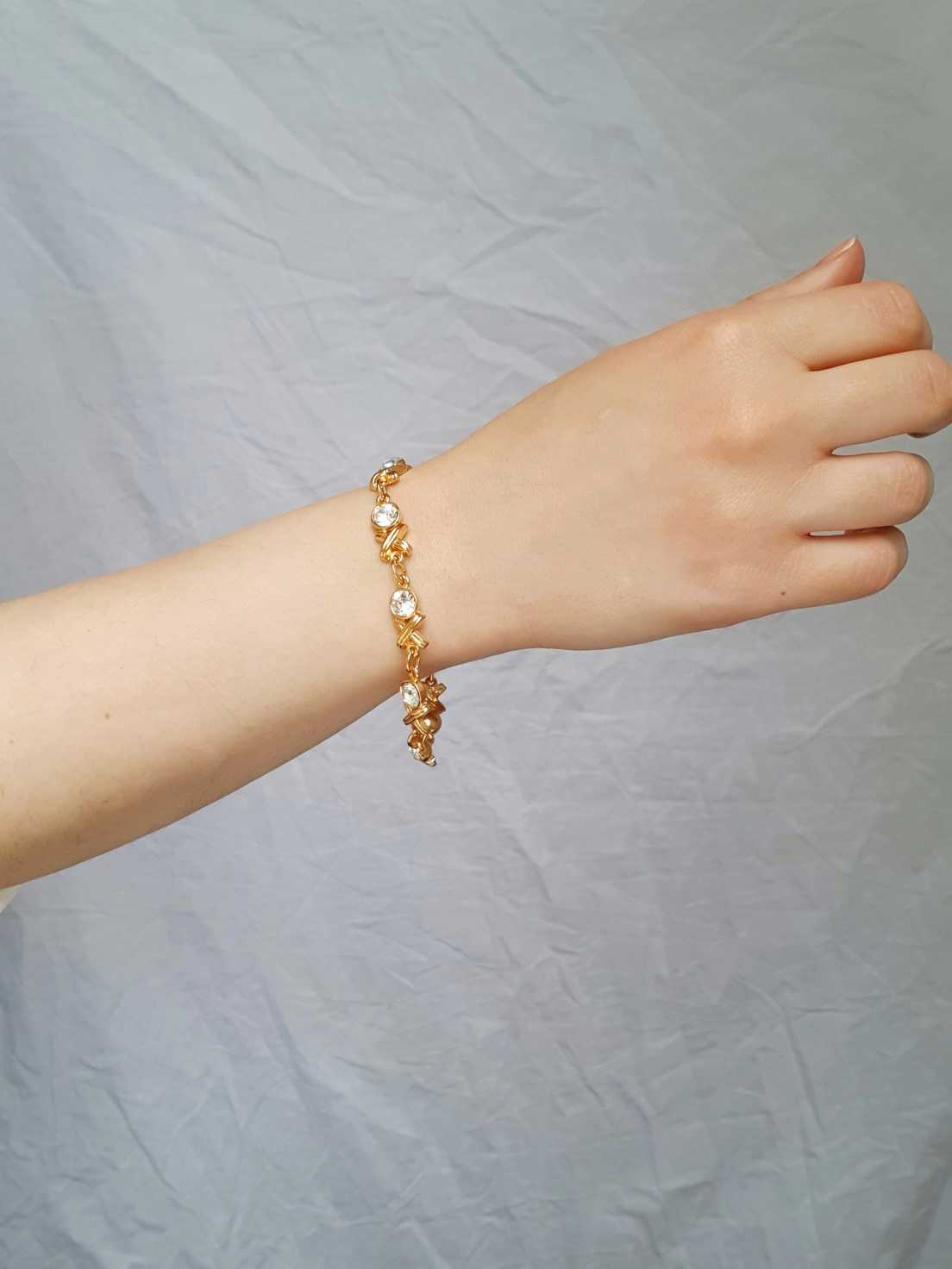 Vintage Gold Plated Bracelet with Clear Crystals - Image 2