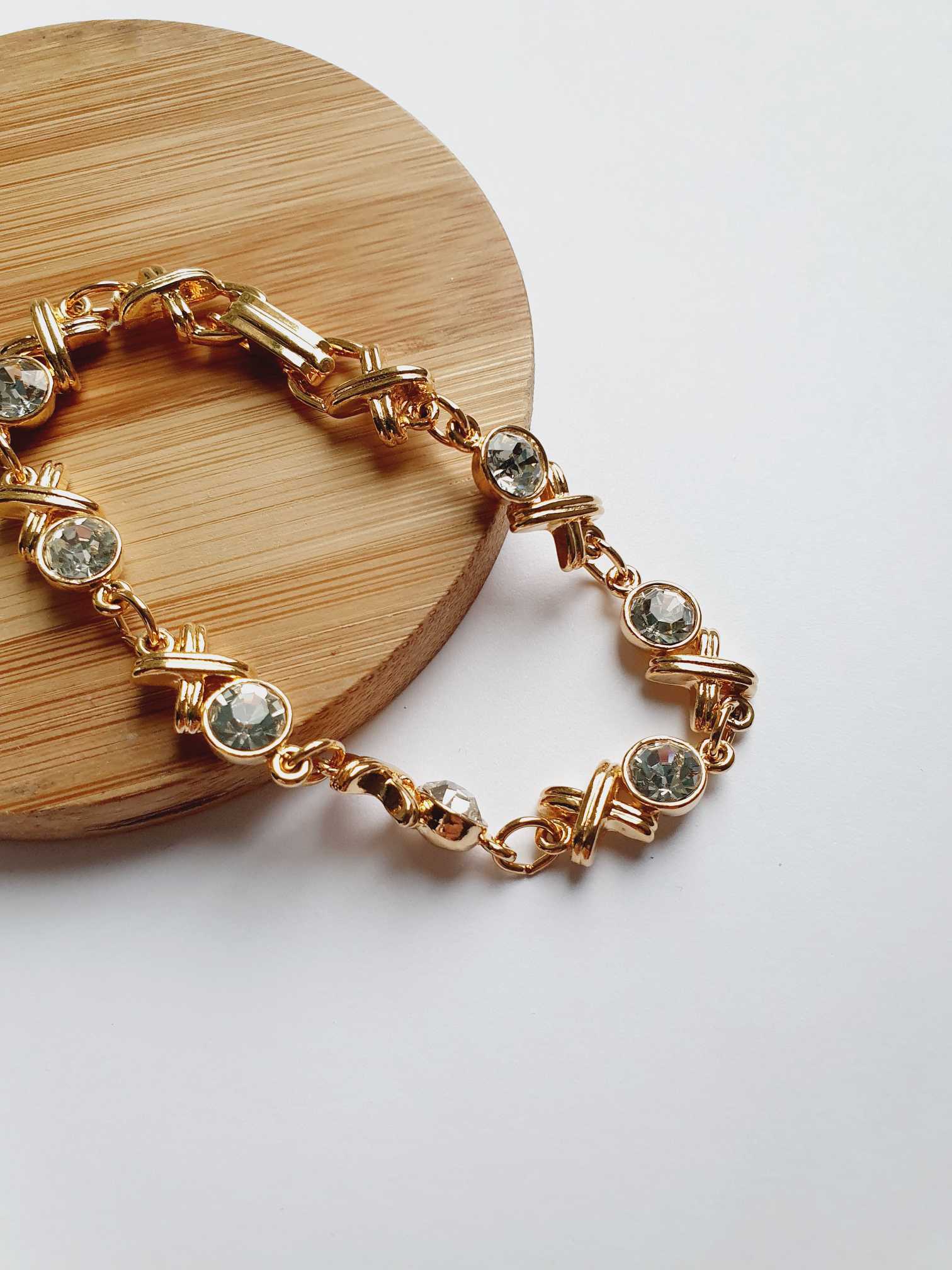 Vintage Gold Plated Bracelet with Clear Crystals - Image 3