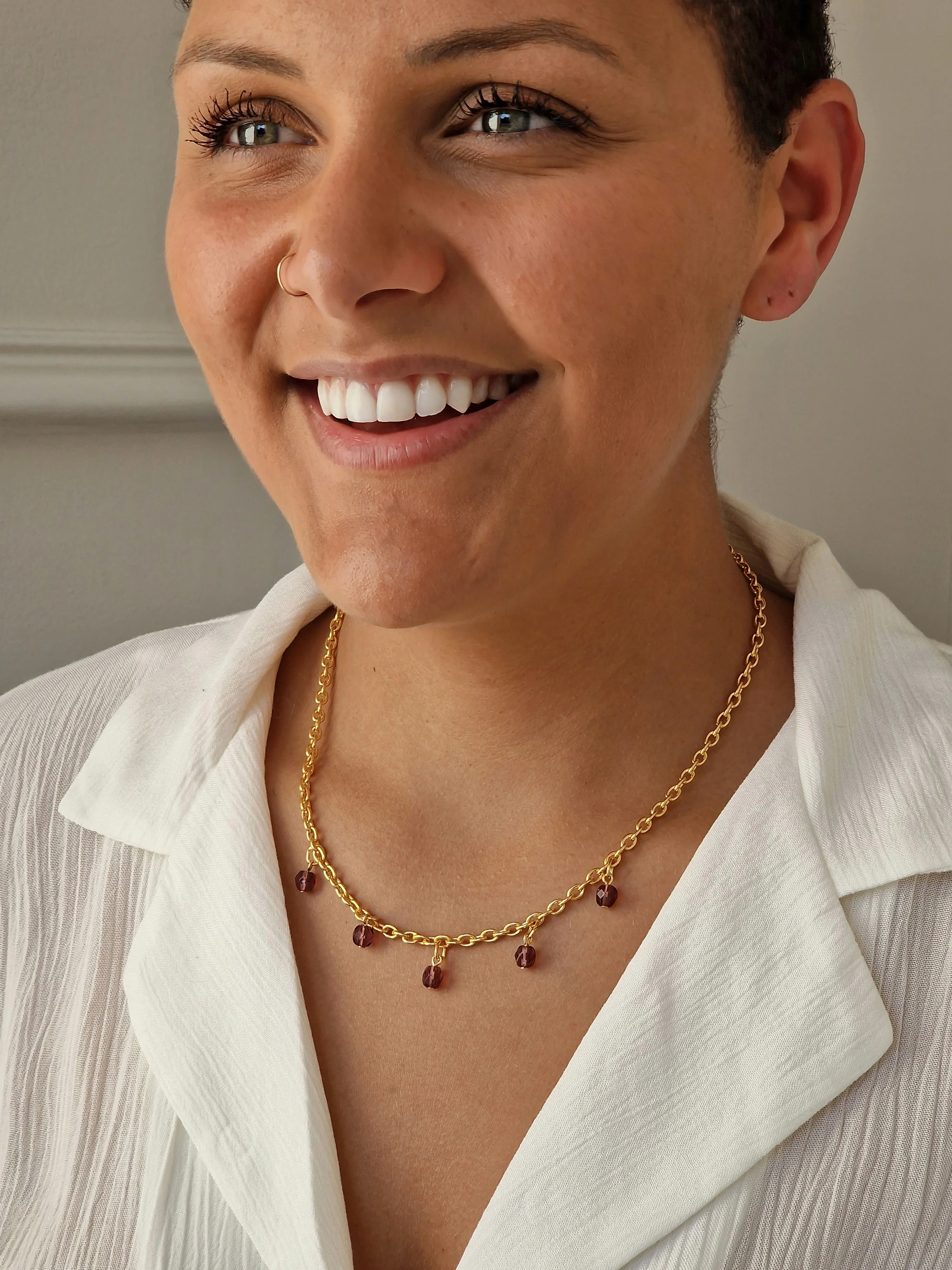 Vintage Gold Plated Cable Chain Necklace with Purple Charms - Image 2