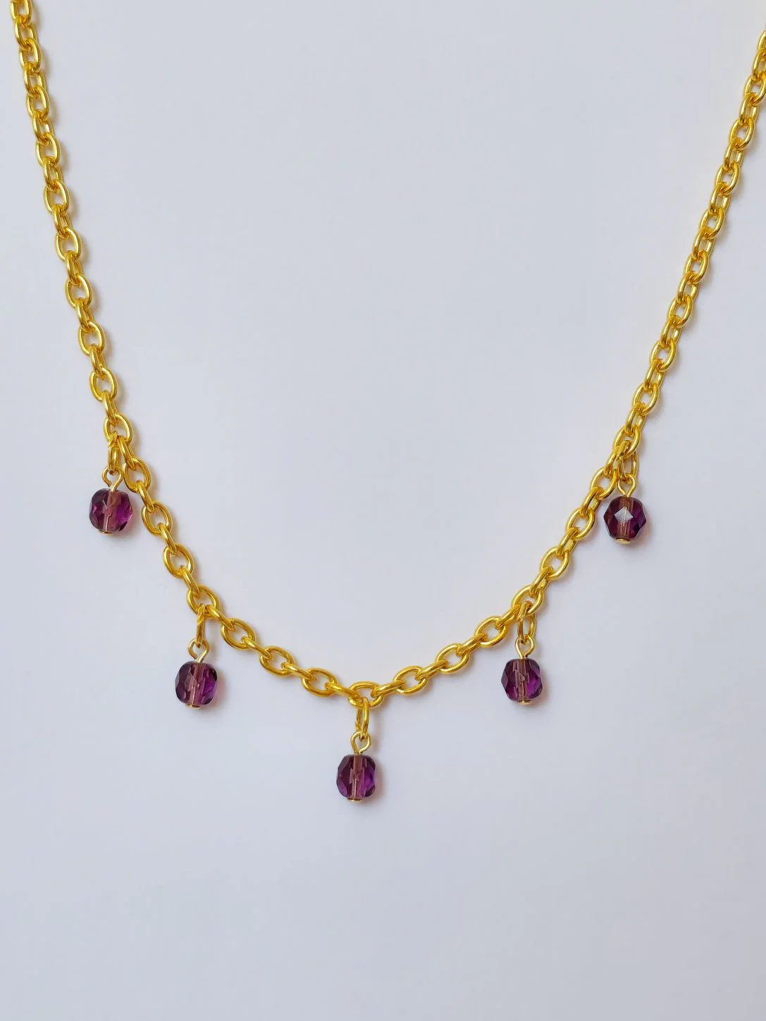 Vintage Gold Plated Cable Chain Necklace with Purple Charms - Image 3