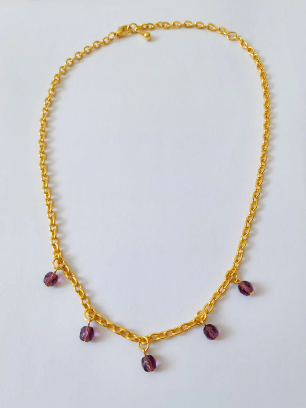Vintage Gold Plated Cable Chain Necklace with Purple Charms - Image 4