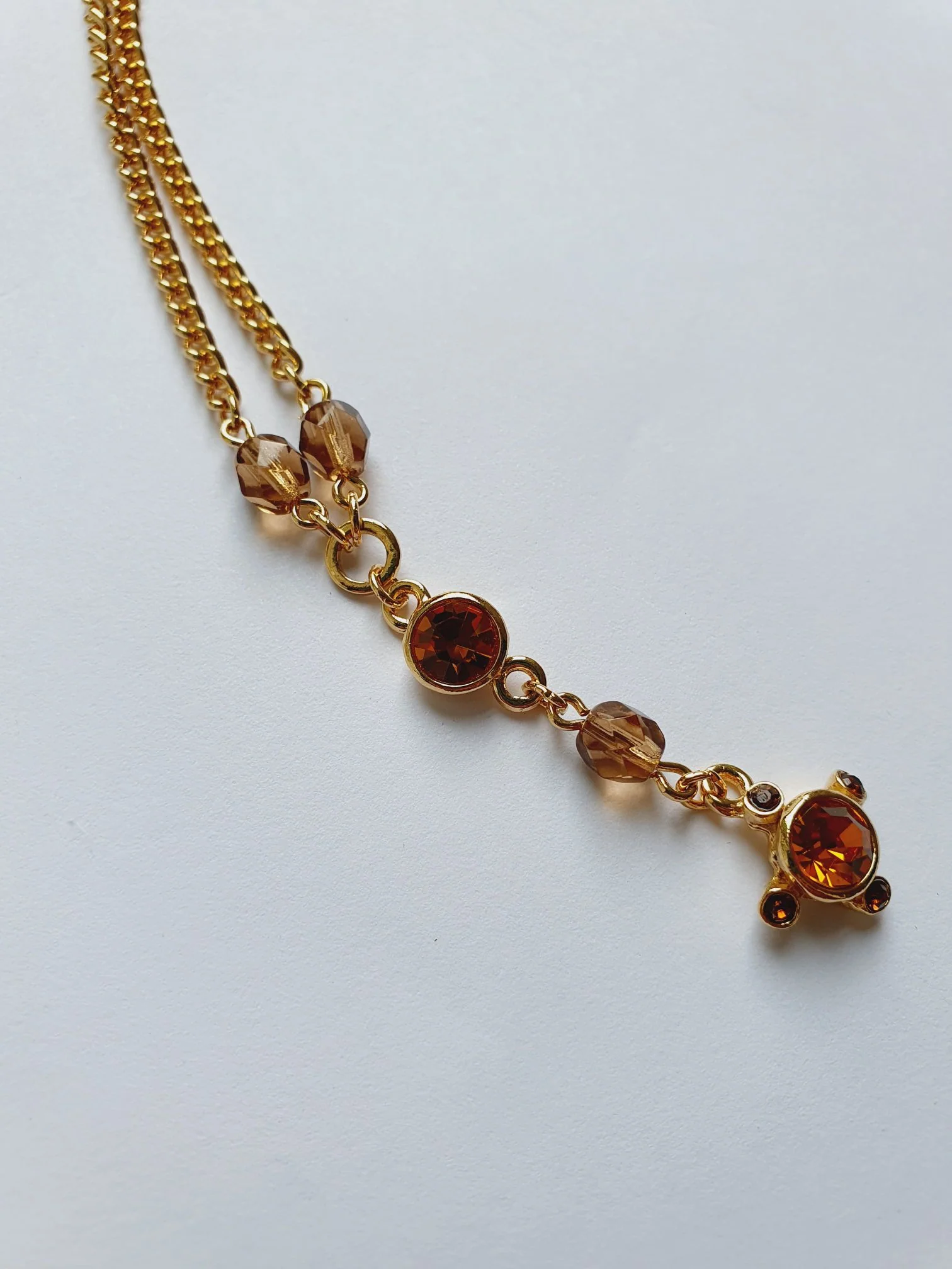 Vintage Gold Plated Chain Necklace with Copper Crystals - Image 3