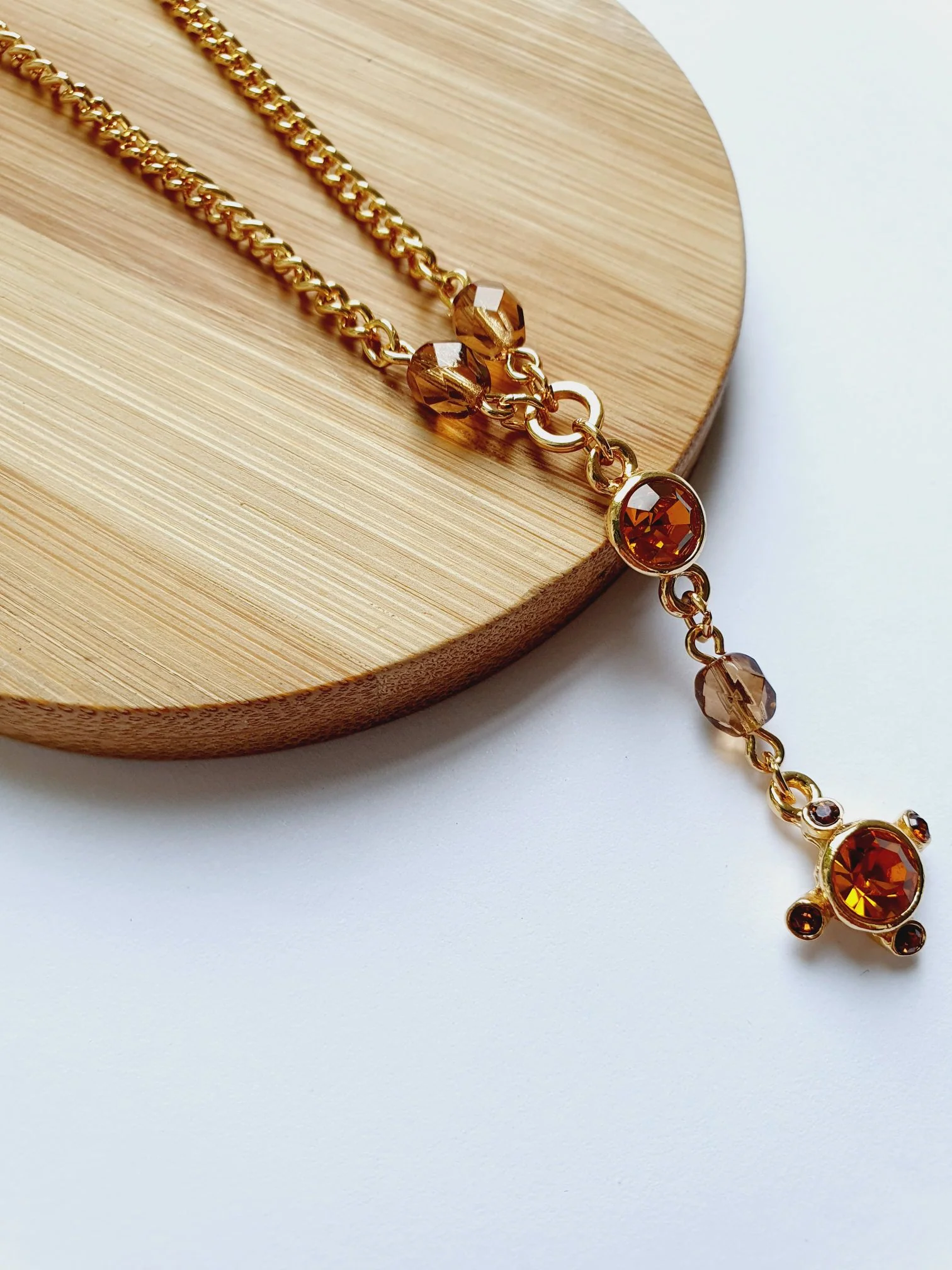 Vintage Gold Plated Chain Necklace with Copper Crystals - Image 5