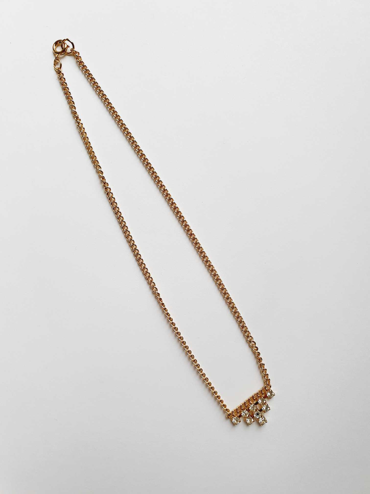 Vintage Gold Plated Chain Necklace with Crystals - Image 3