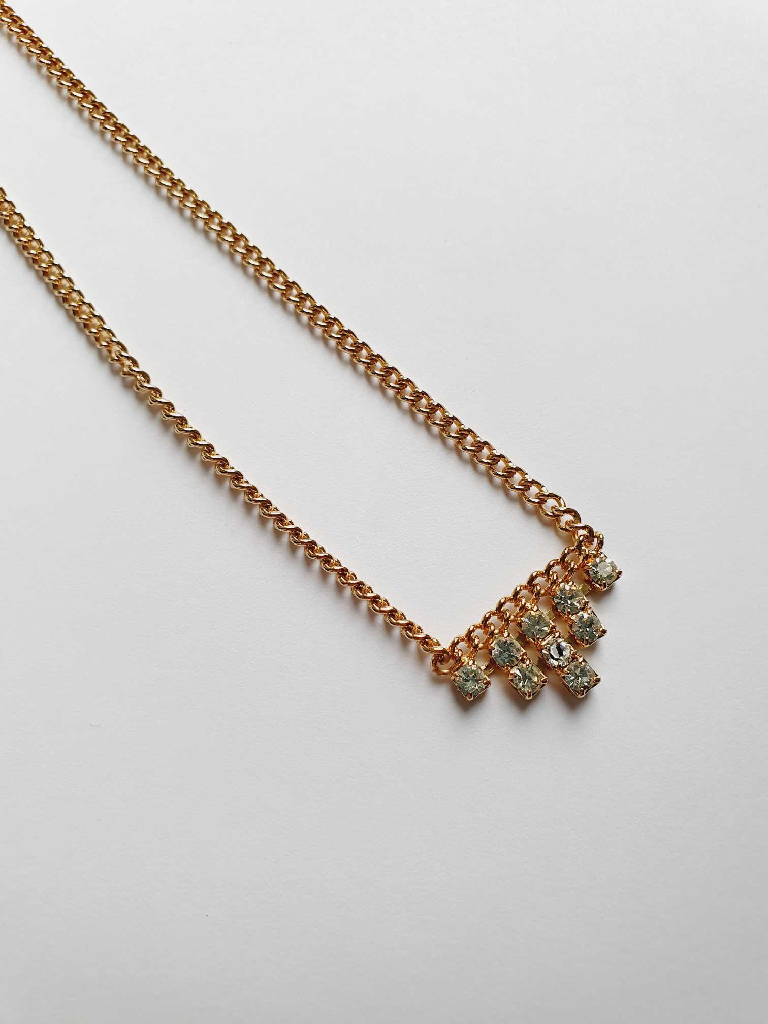 Vintage Gold Plated Chain Necklace with Crystals - Image 4