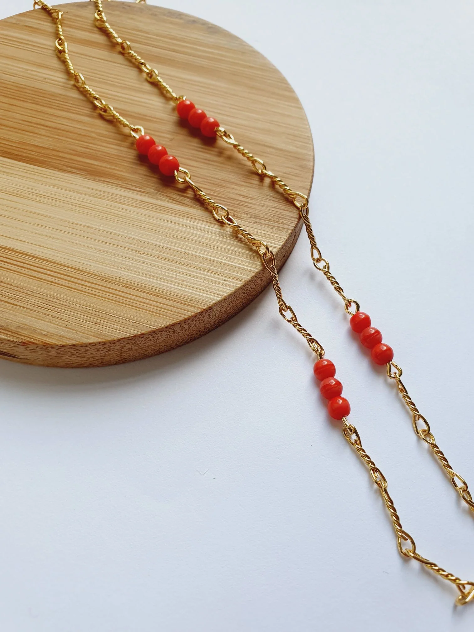 Vintage Gold Plated Chain Necklace with Pink Beads - Image 6