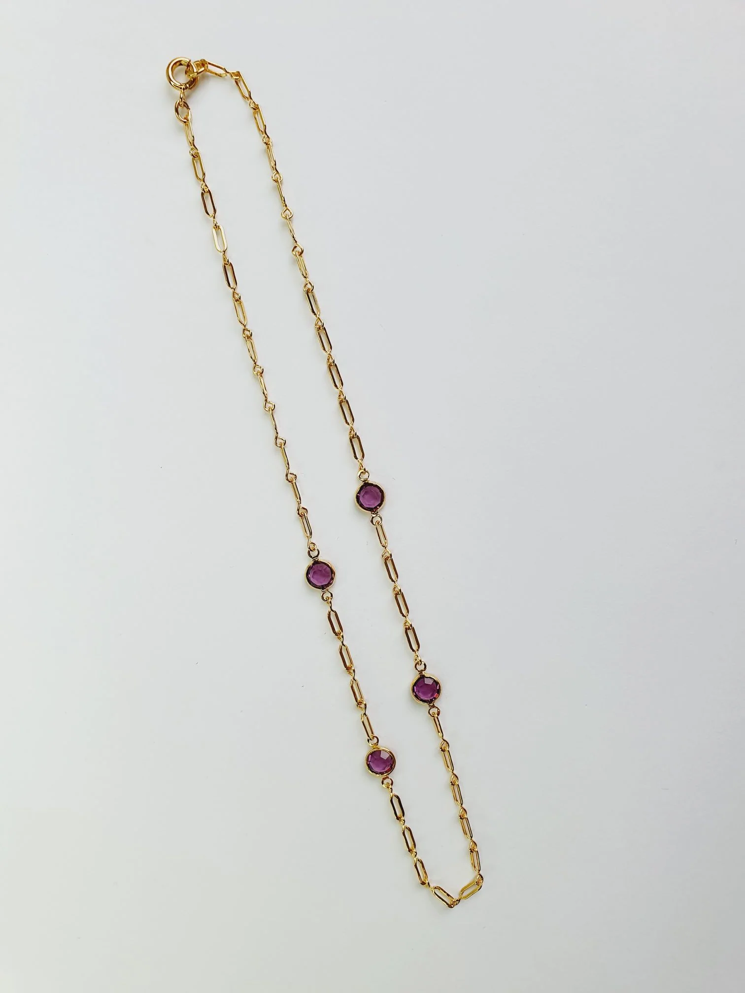 Vintage Gold Plated Chain Necklace with Purple Stones