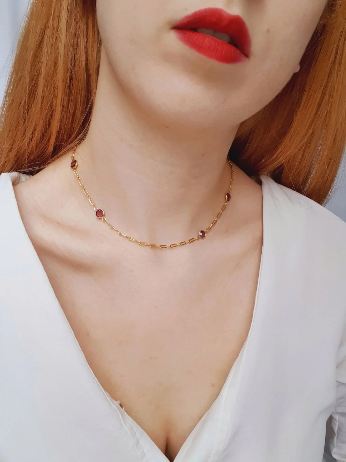 Vintage Gold Plated Chain Necklace with Purple Stones - Image 2