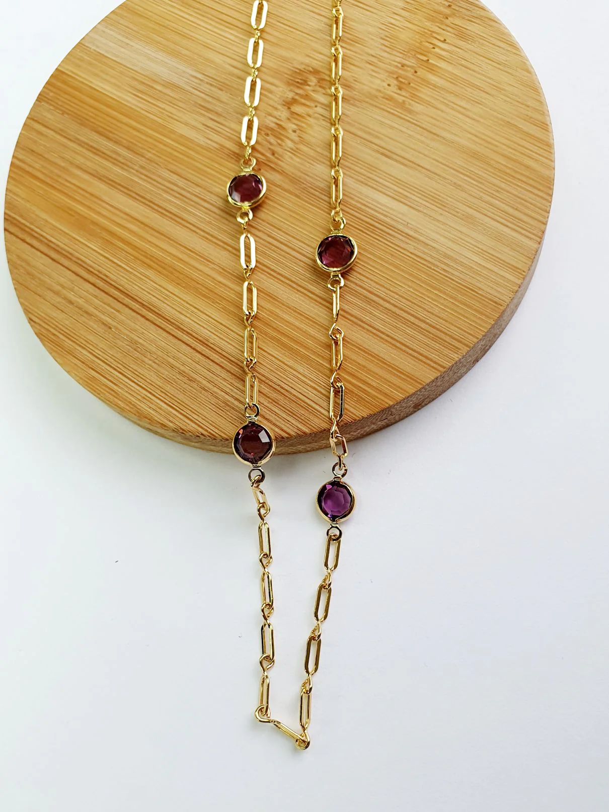 Vintage Gold Plated Chain Necklace with Purple Stones - Image 3