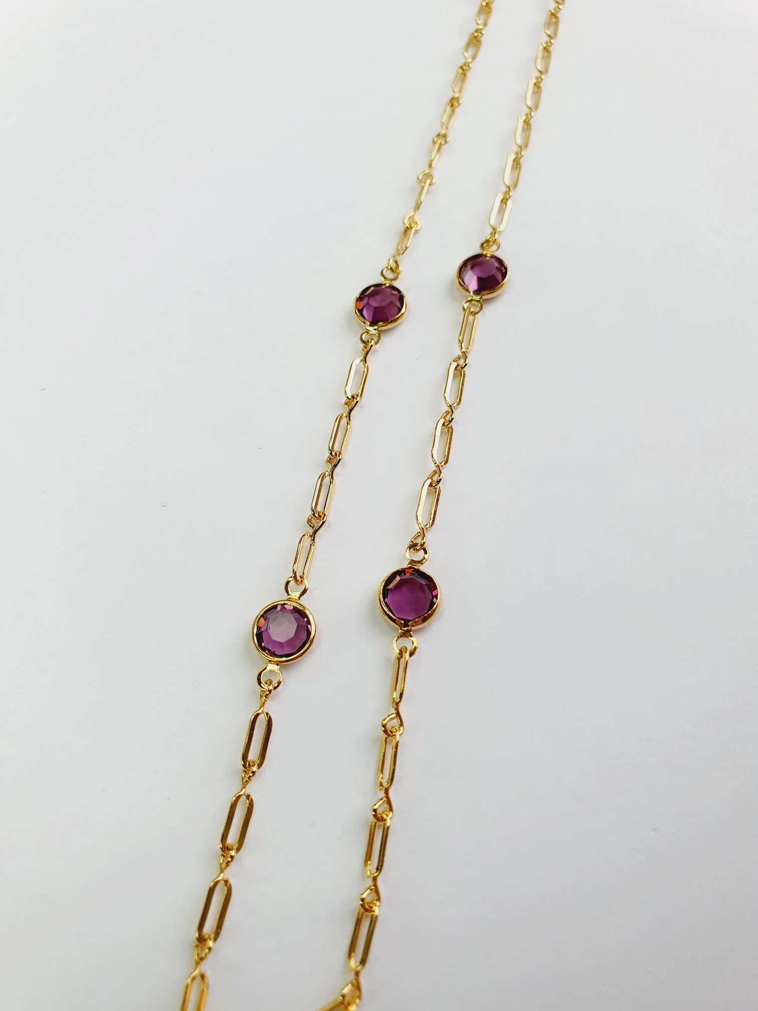 Vintage Gold Plated Chain Necklace with Purple Stones - Image 4