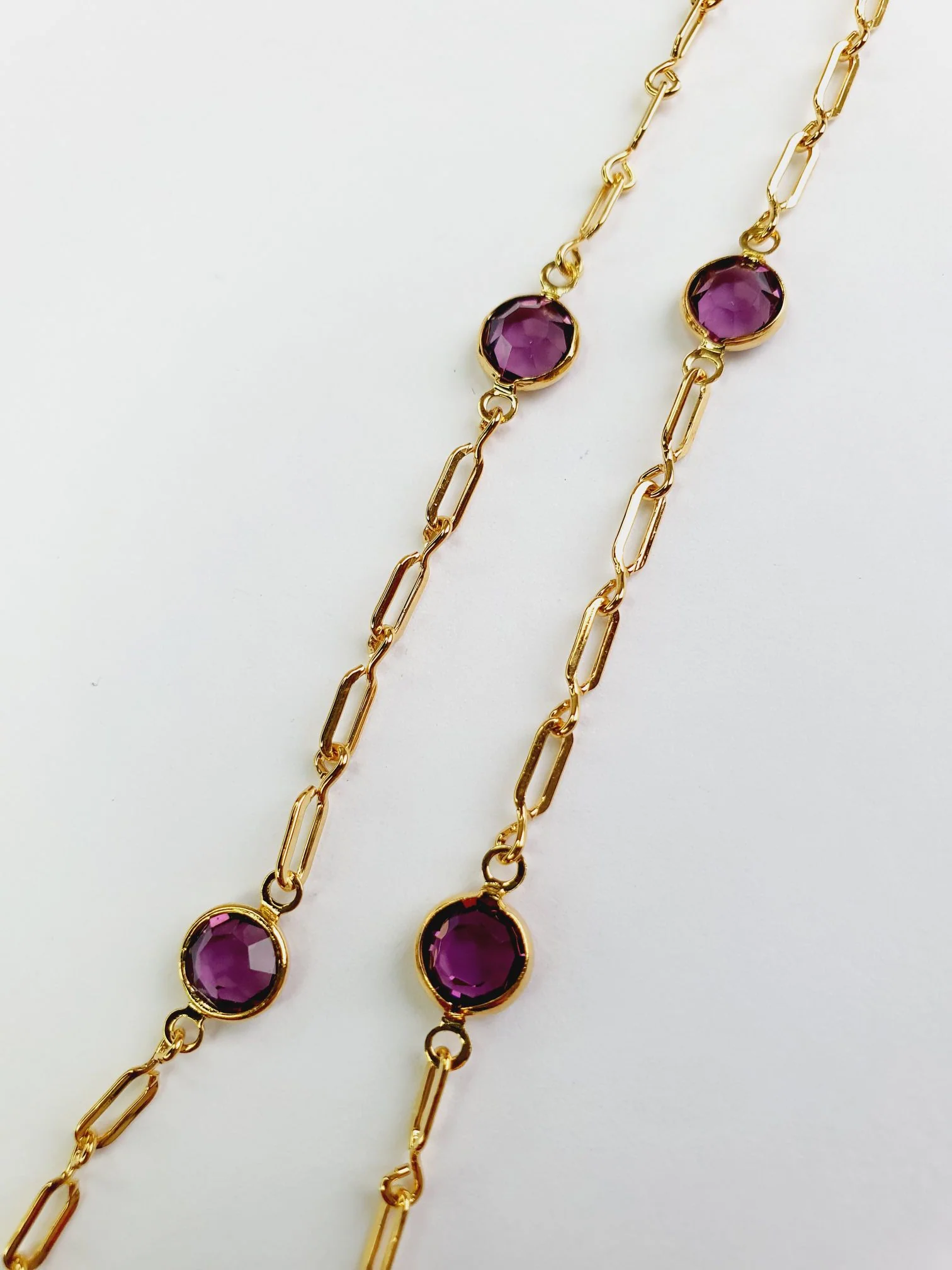 Vintage Gold Plated Chain Necklace with Purple Stones - Image 5