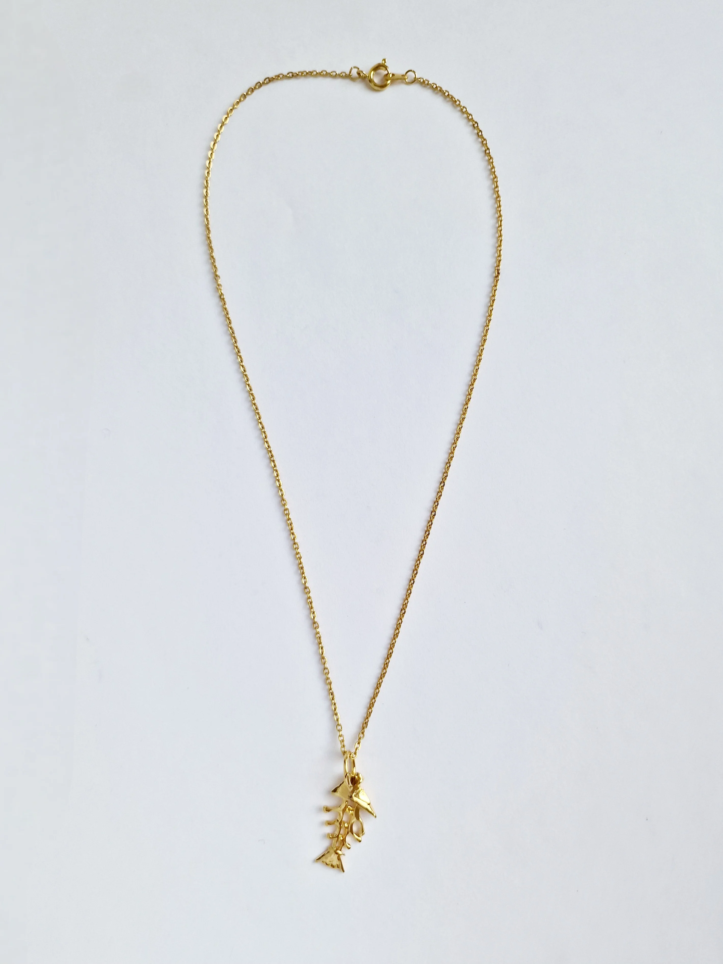 Vintage Gold Plated Chain Pendant Necklace with Fishbone Charm - Image 3