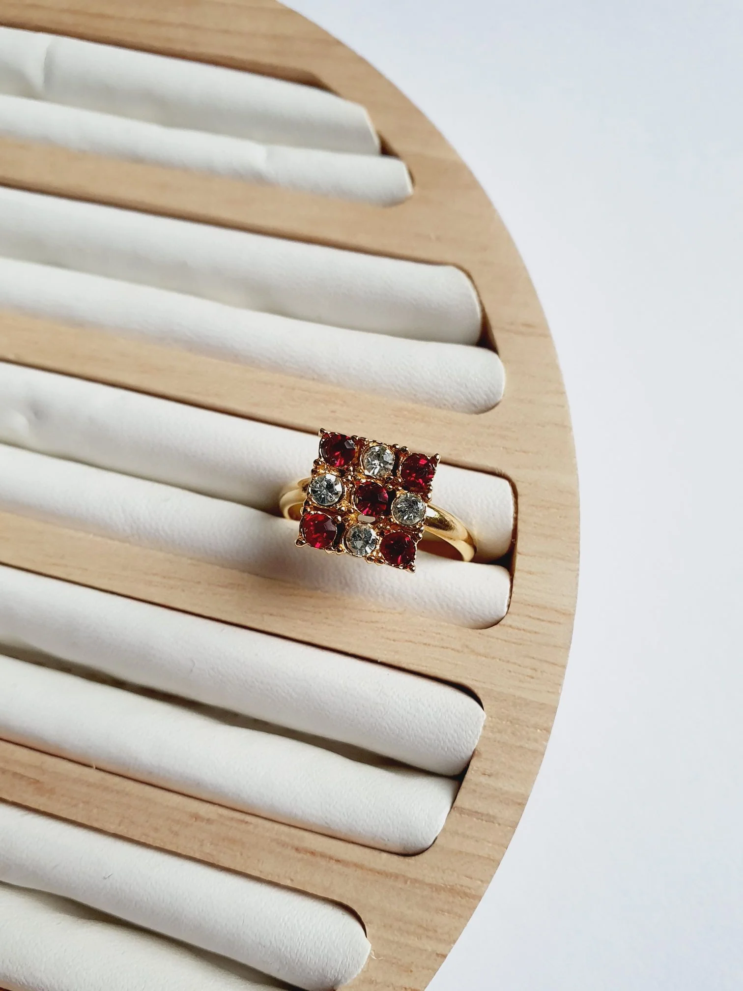 Vintage Gold Plated Checkerboard Crystal Ring - Image 2