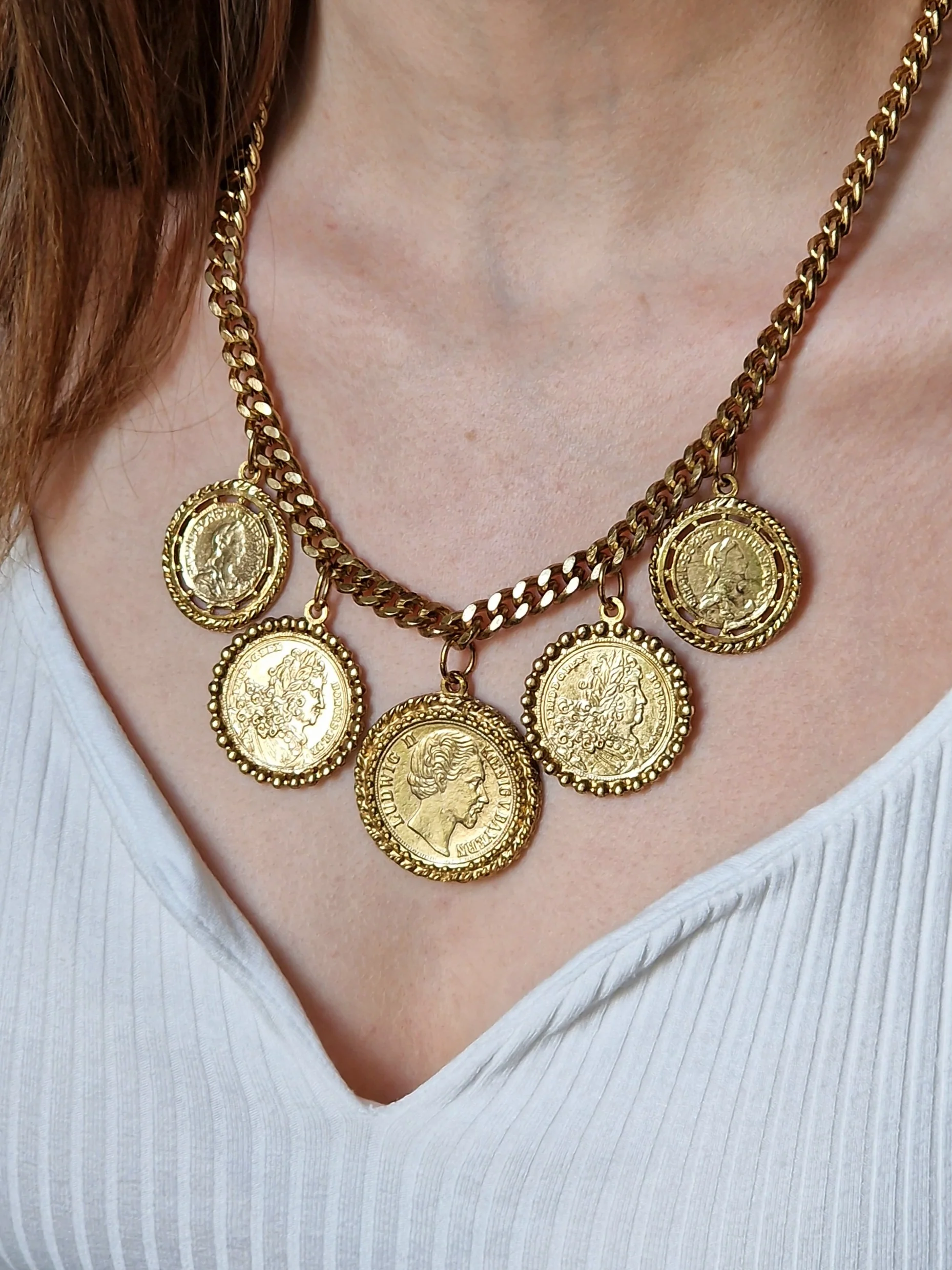 Vintage Gold Plated Chunky Chain Coin Necklace - Image 3