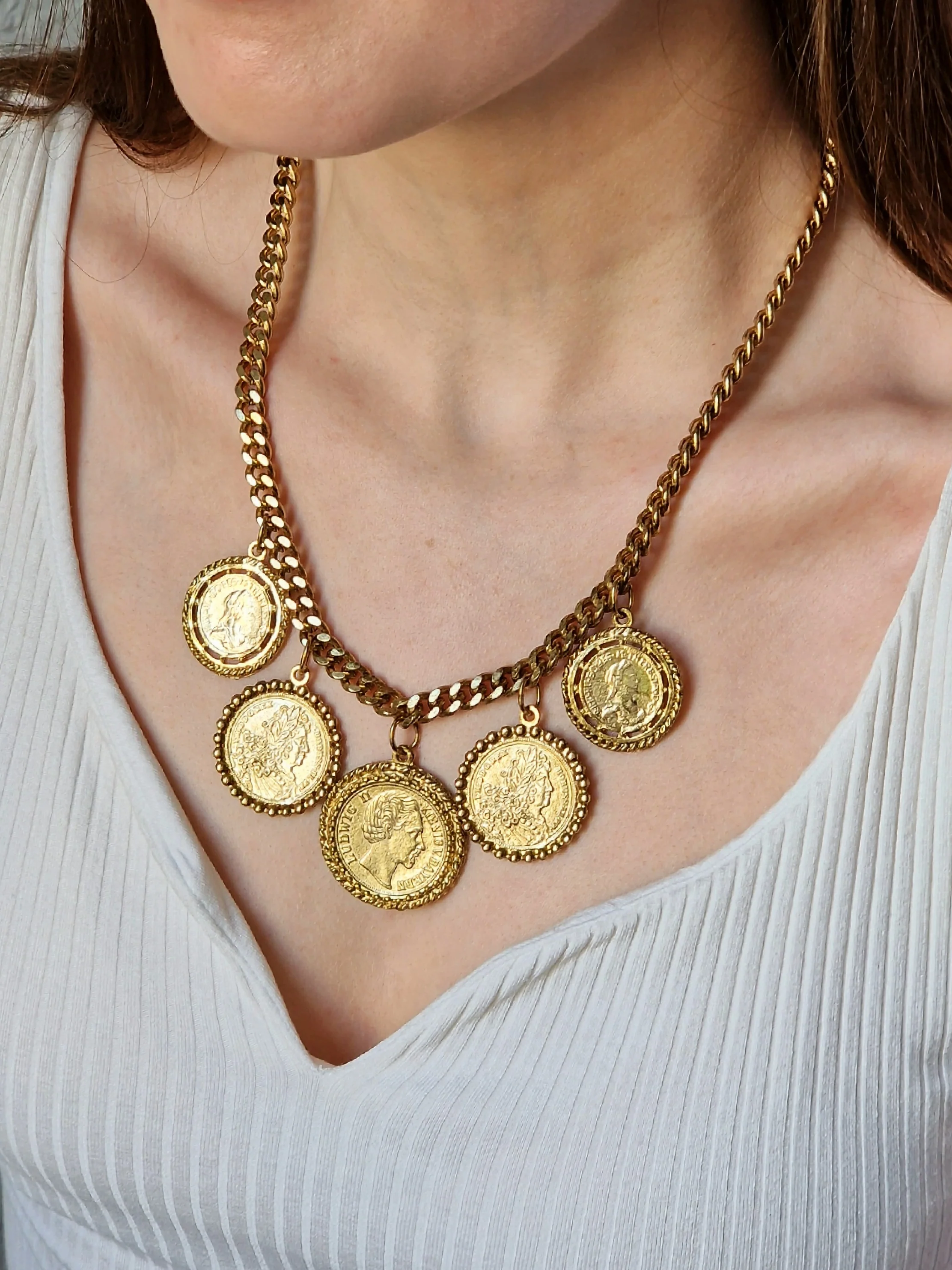 Vintage Gold Plated Chunky Chain Coin Necklace - Image 4