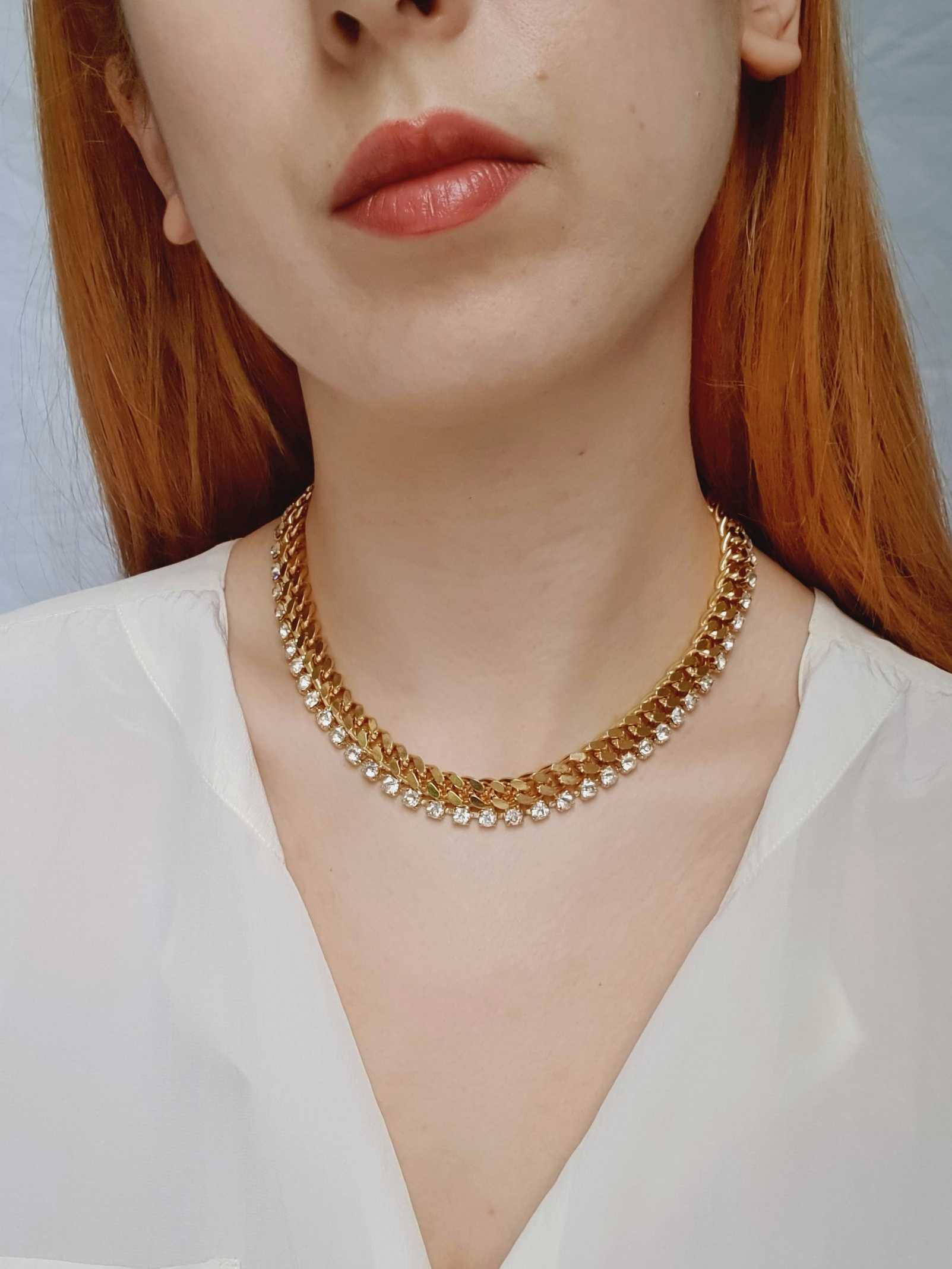 Vintage Gold Plated Chunky Crystal Necklace - Image 2