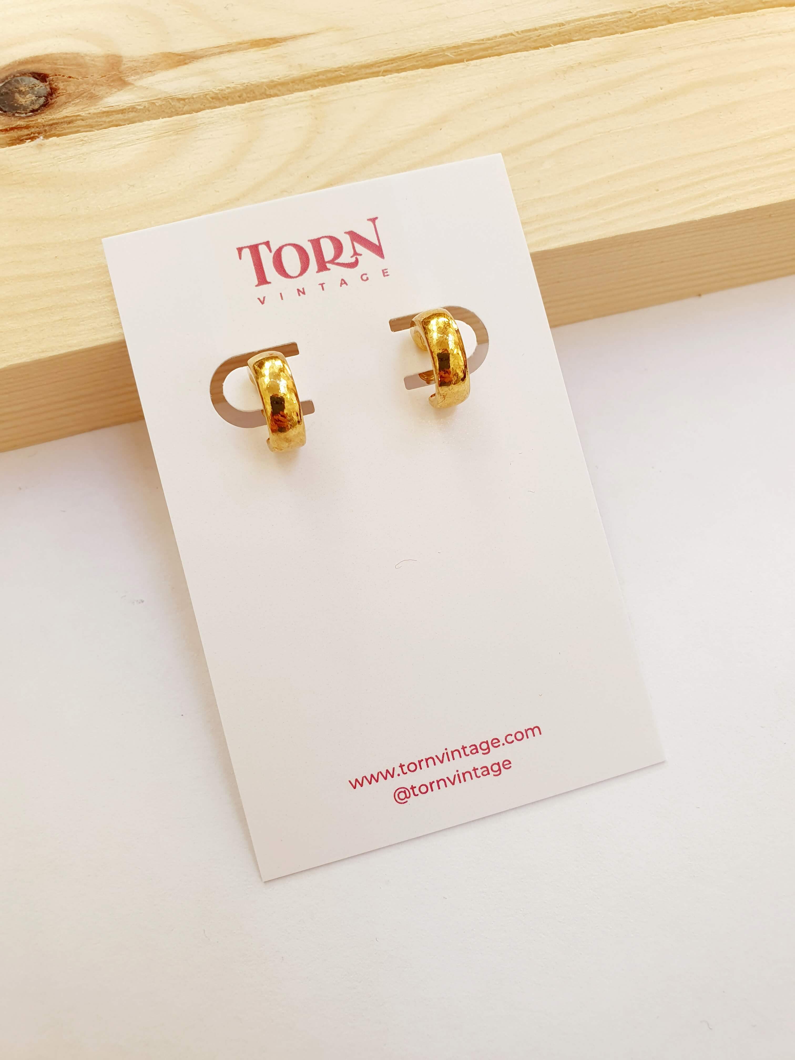 Vintage Gold Plated Chunky Micro Hoop Earrings - Image 4