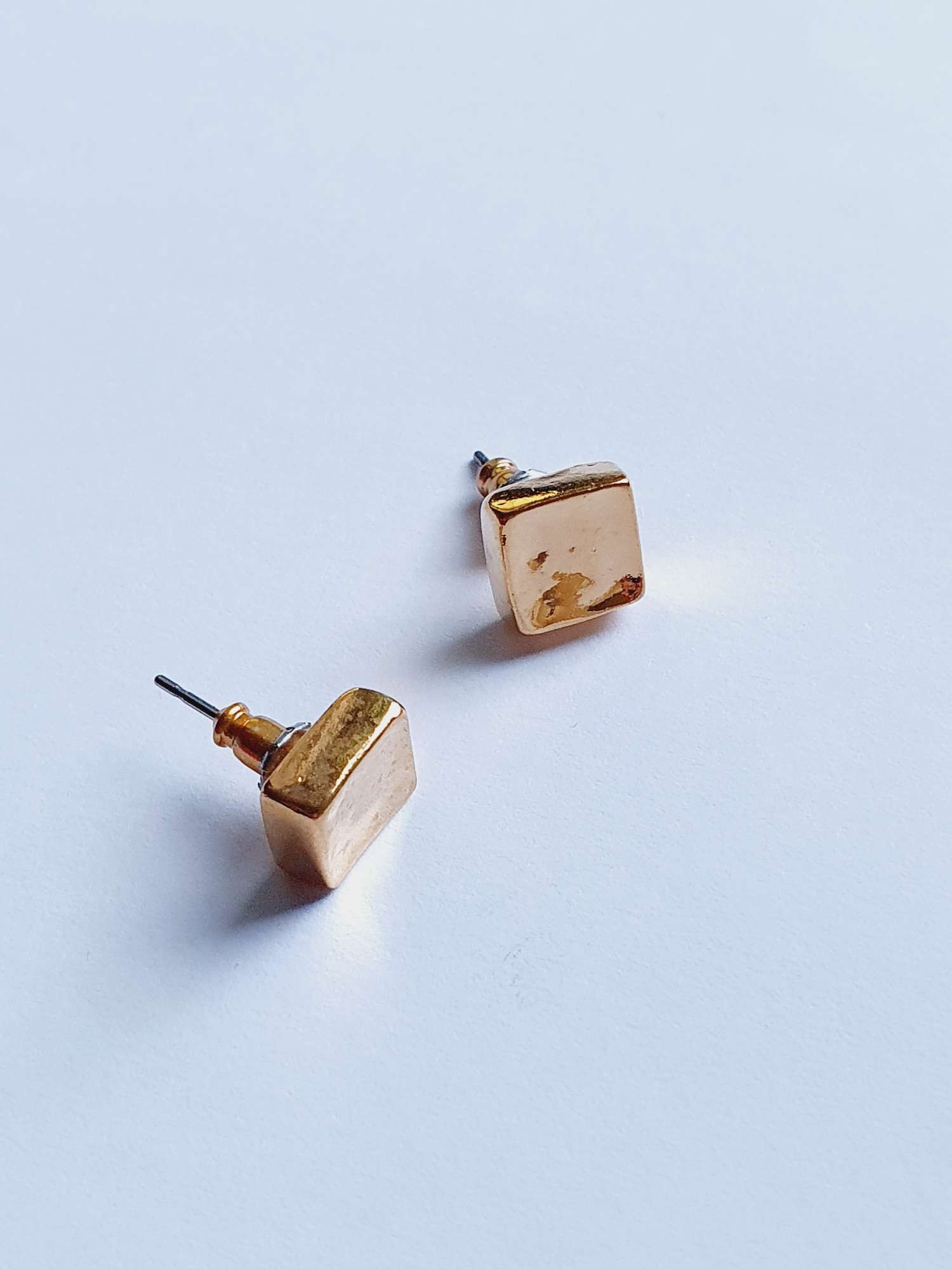 Vintage Gold Plated Chunky Square Stud Earrings - Image 2