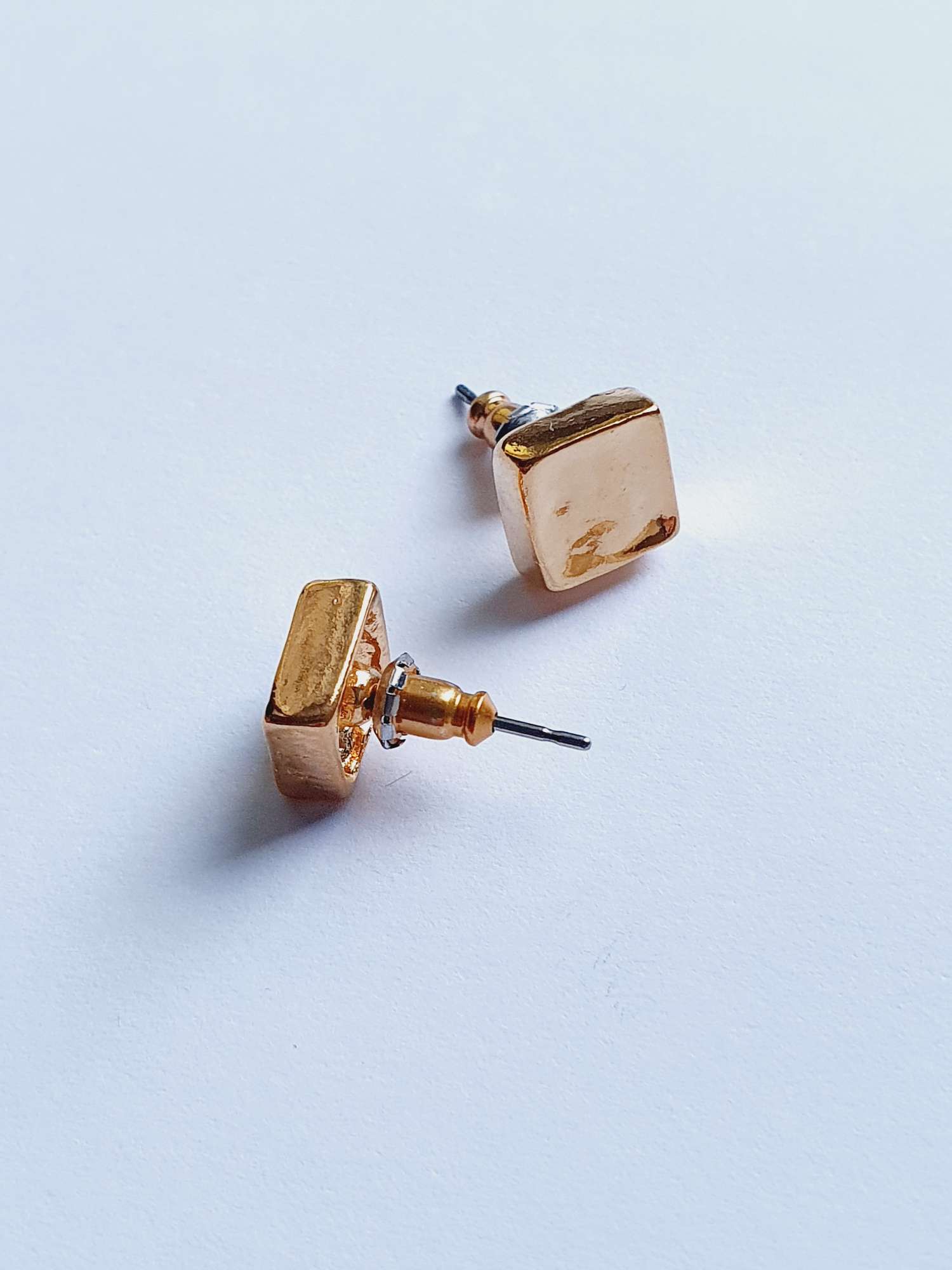 Vintage Gold Plated Chunky Square Stud Earrings - Image 3