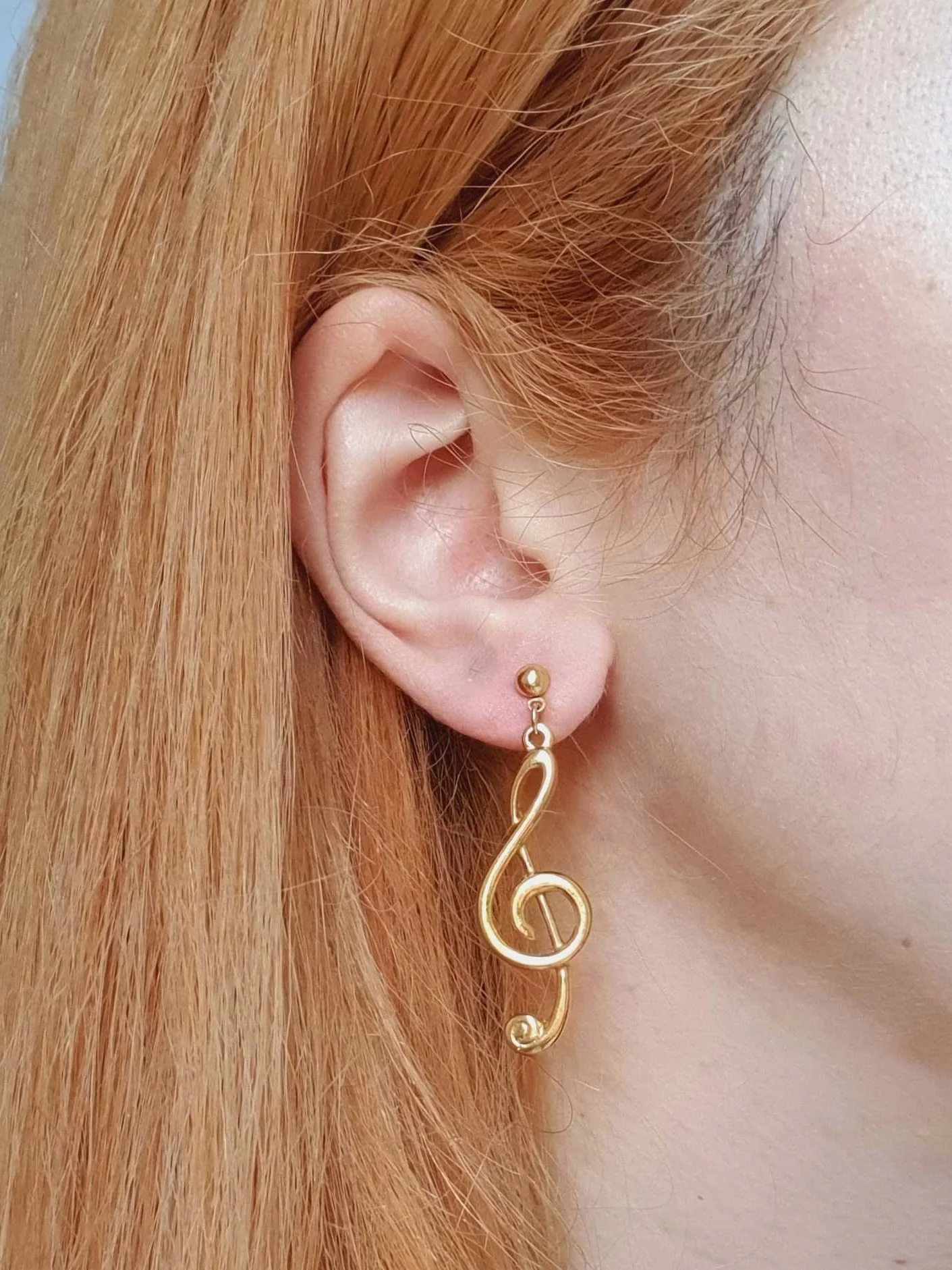 Vintage Gold Plated Clef Note Stud Earrings - Image 2
