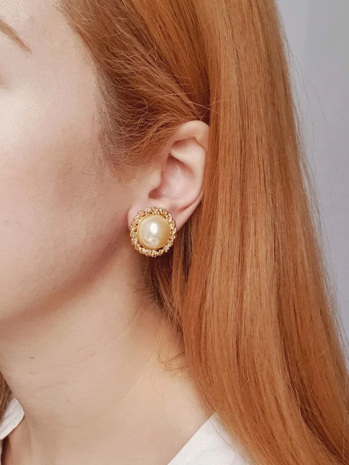 Vintage Gold Plated Clip On Pearl Earrings - Image 2