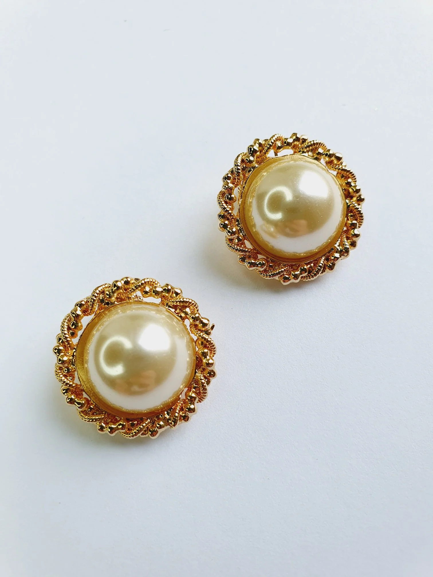 Vintage Gold Plated Clip On Pearl Earrings - Image 3