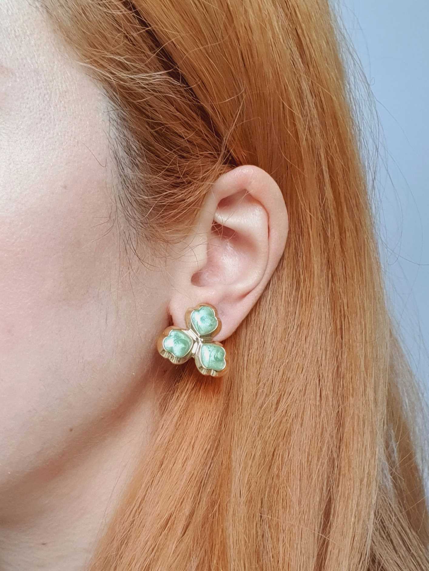 Vintage Gold Plated Clover Stud Earrings - Image 2