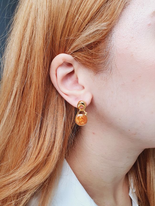 Vintage Gold Plated Copper Enamel Drop Earrings - Image 2