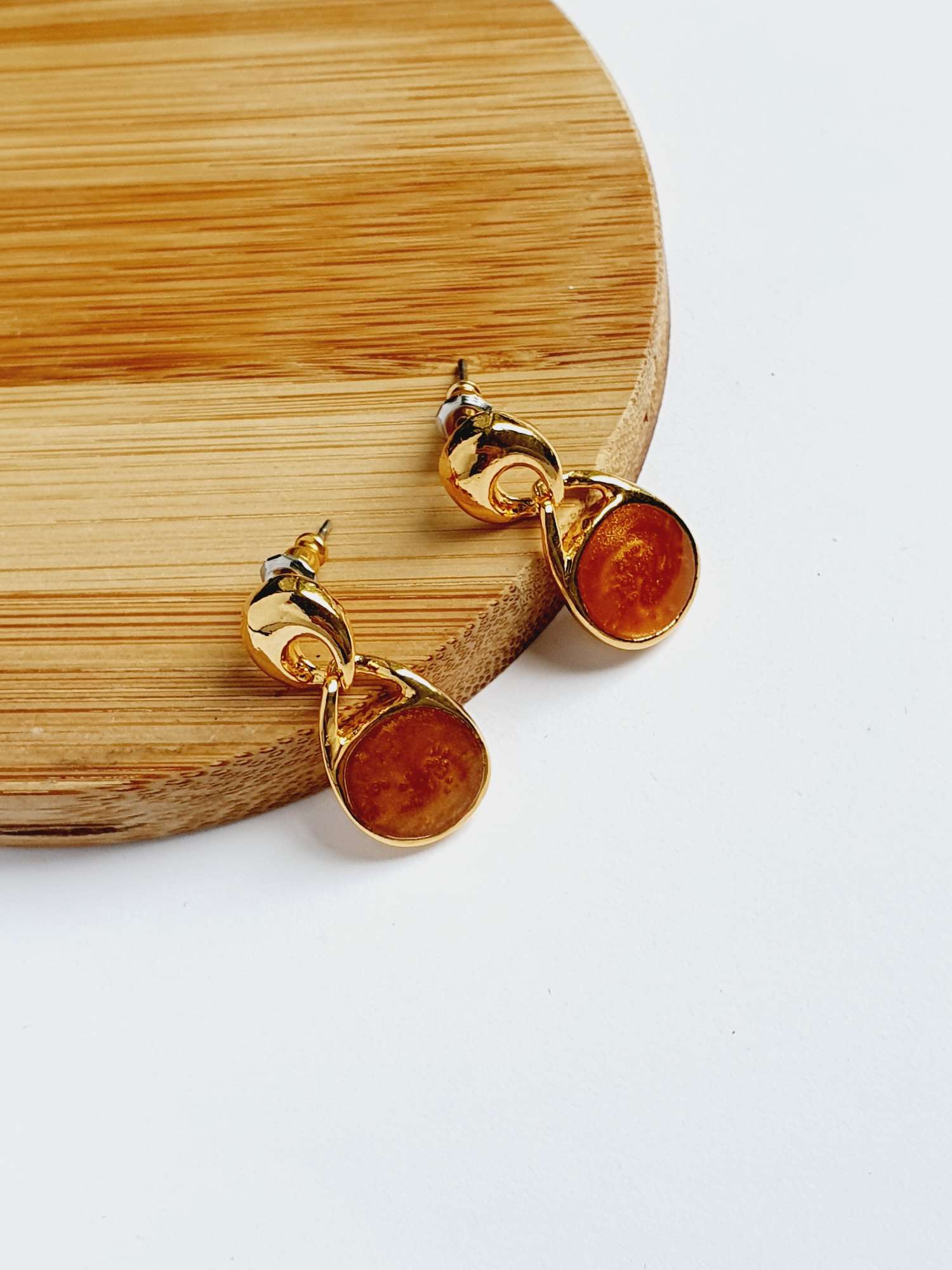Vintage Gold Plated Copper Enamel Drop Earrings - Image 3