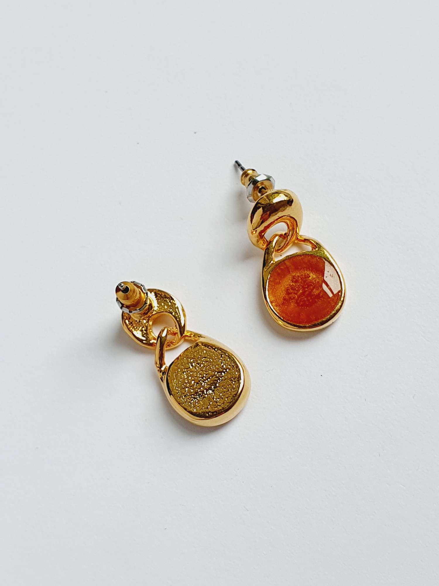 Vintage Gold Plated Copper Enamel Drop Earrings - Image 4