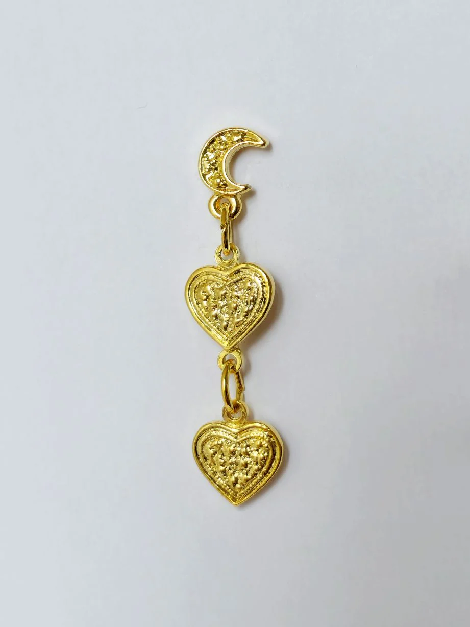 Vintage Gold Plated Crescent Moon & Heart Drop Earrings - Image 5