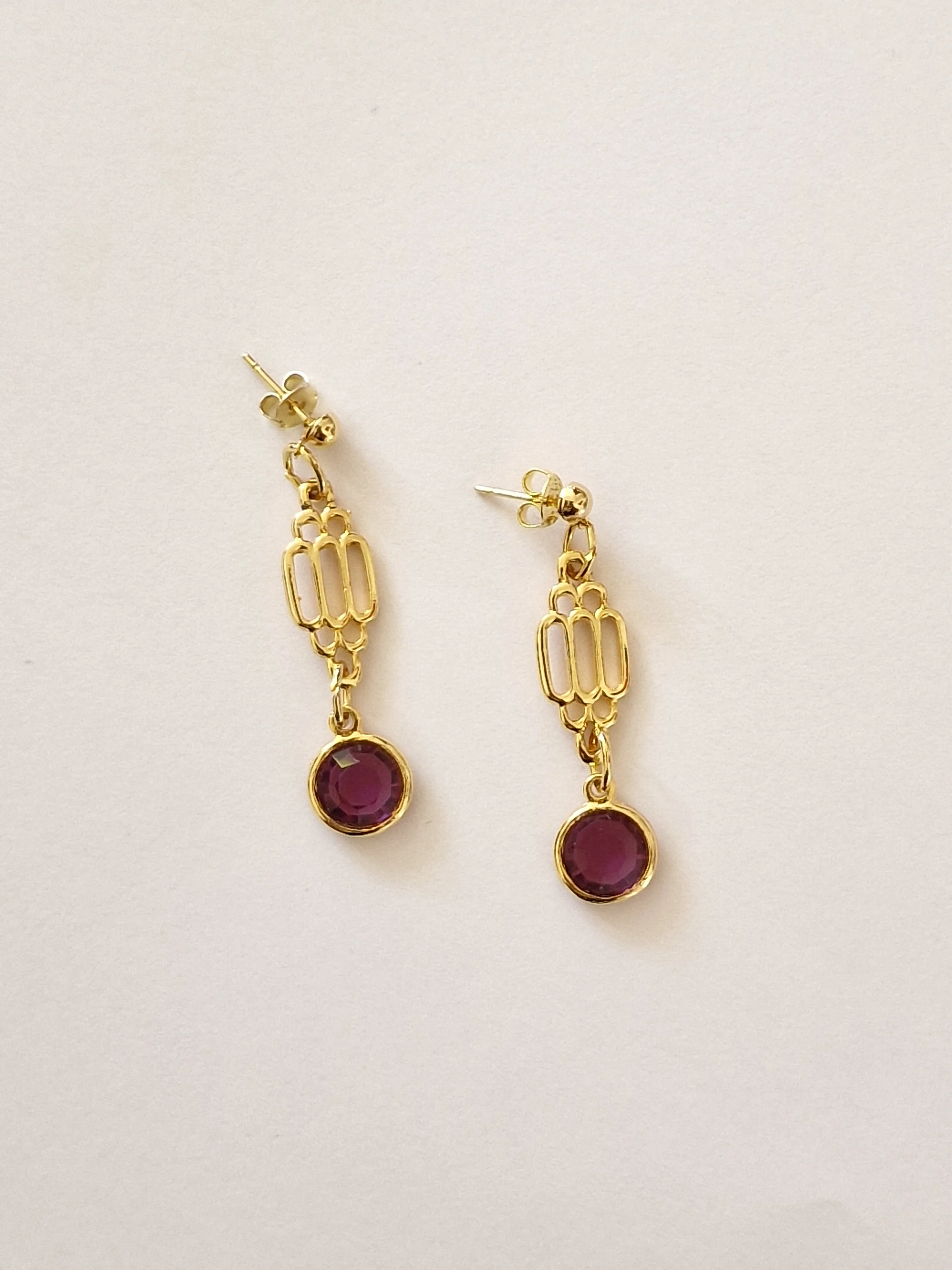 Vintage Gold Plated Purple Crystal Charm Necklace and Earring Set - Image 7
