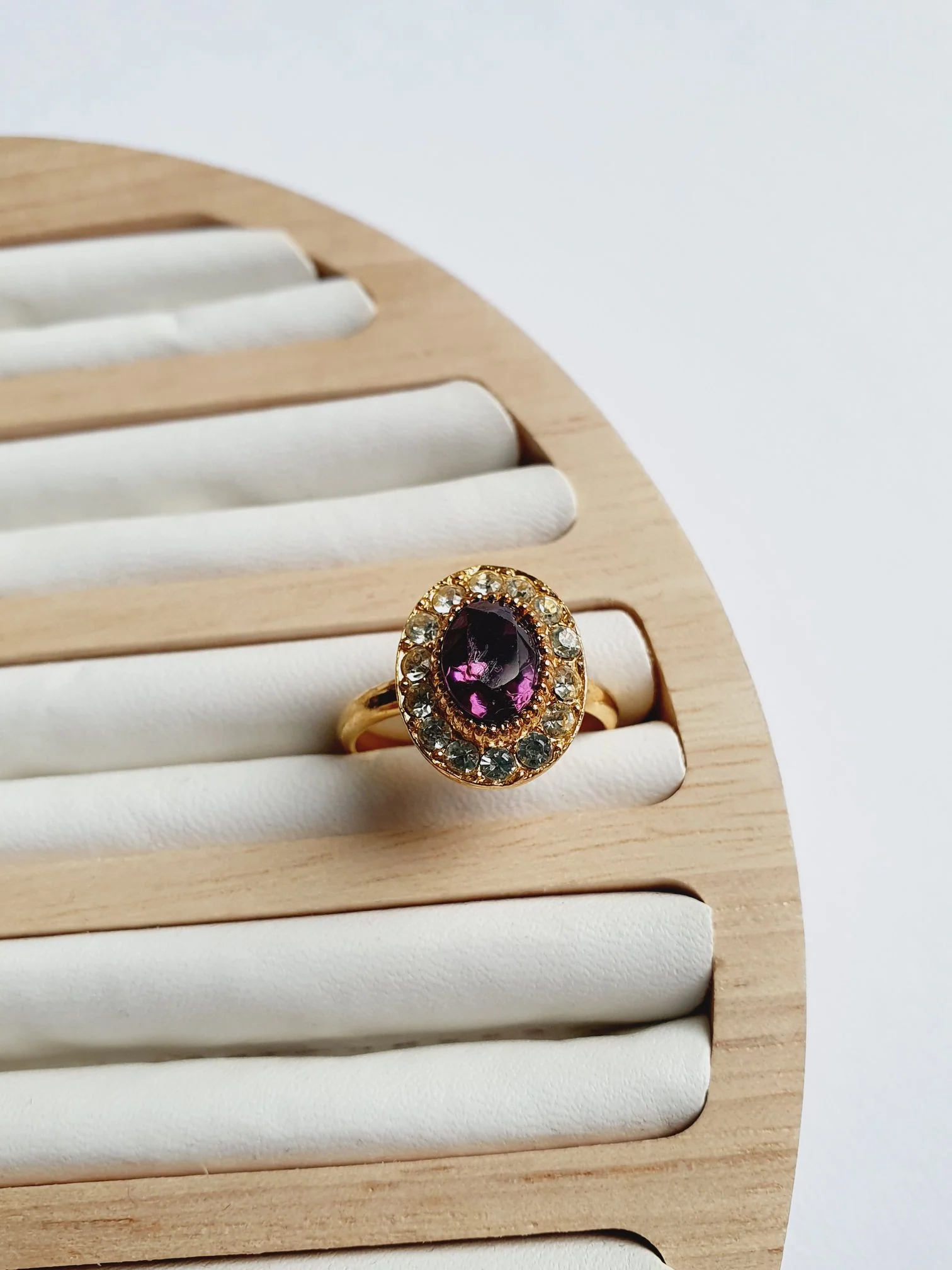 Vintage Gold Plated Crystal Cocktail Oval Ring - Image 5