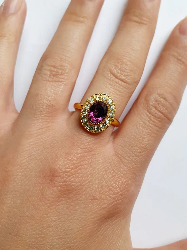 Vintage Gold Plated Crystal Cocktail Oval Ring - Image 7