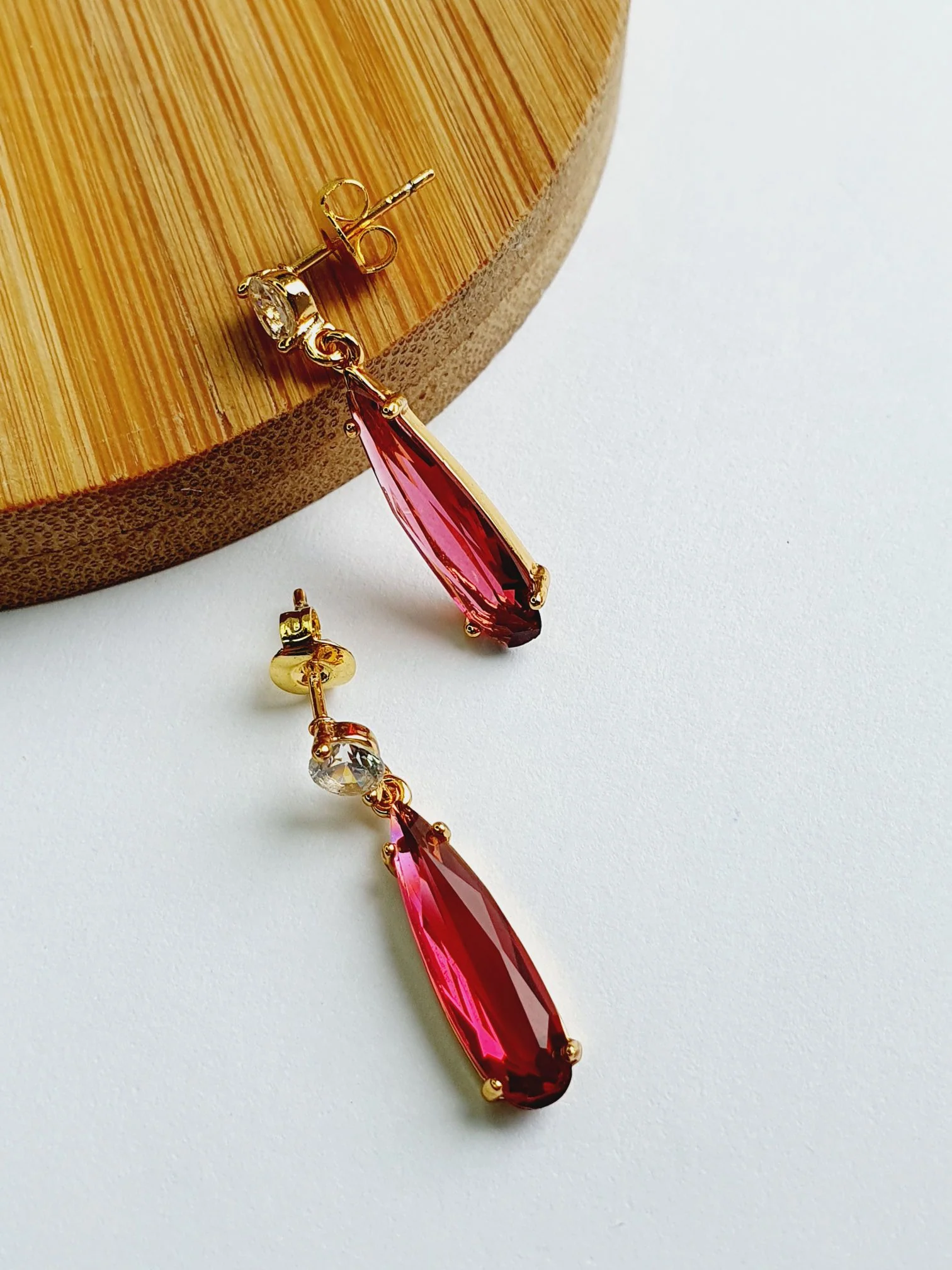 Vintage Gold Plated Crystal Drop Earrings - Image 3