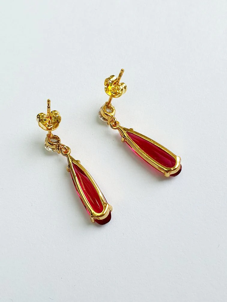 Vintage Gold Plated Crystal Drop Earrings - Image 4