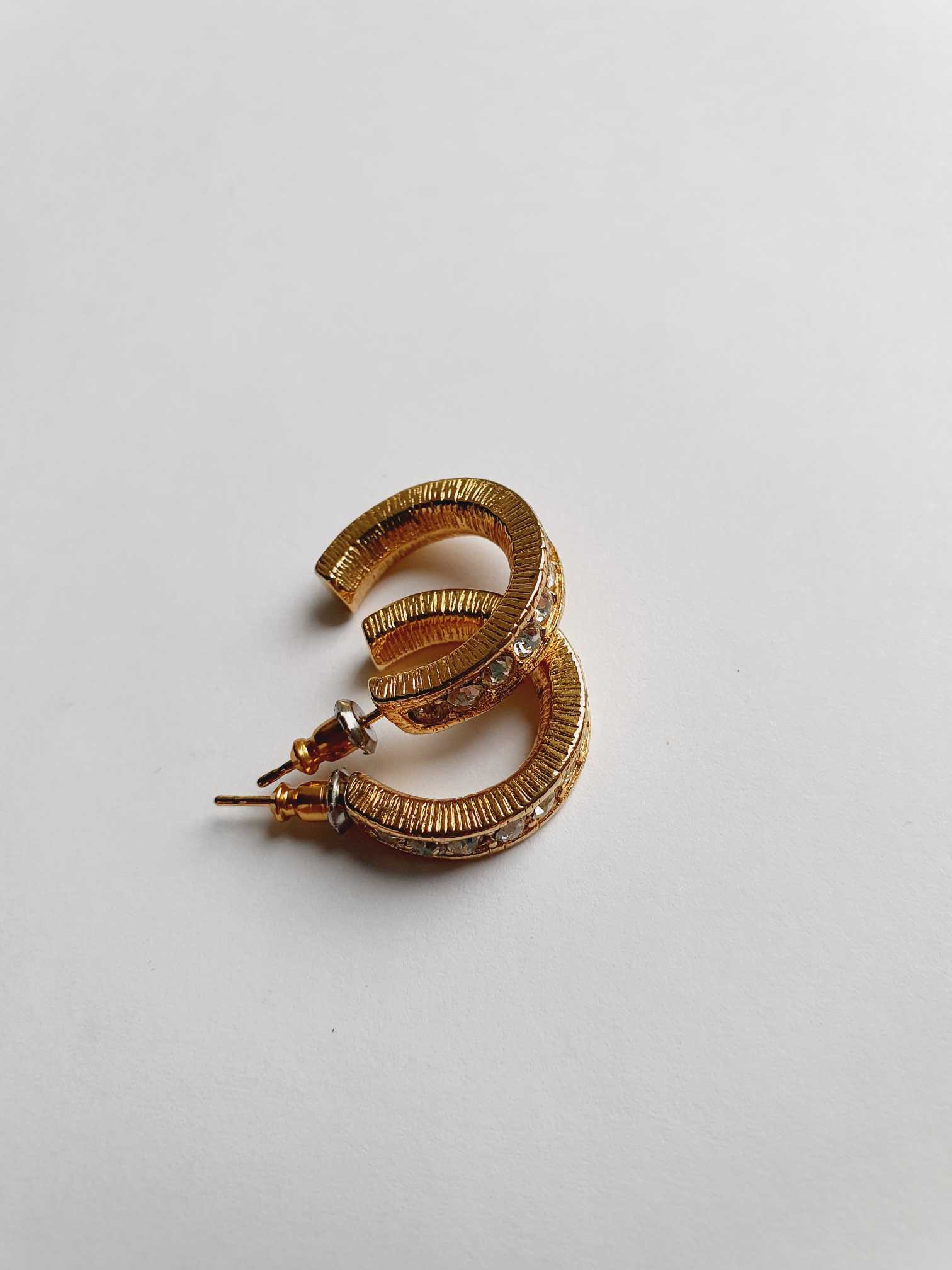 Vintage Gold Plated Crystal Hoop Earrings - Image 3