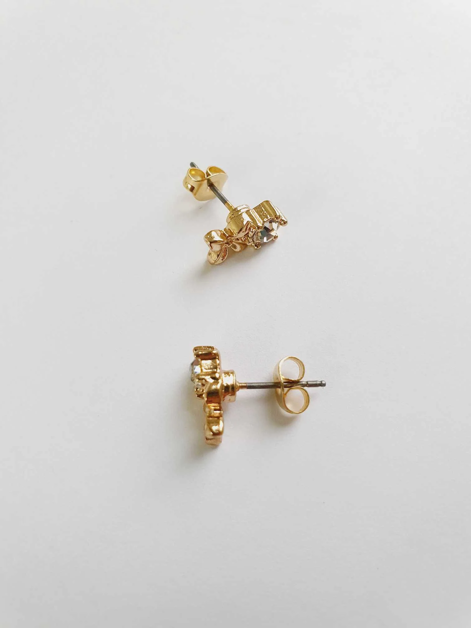 Vintage Gold Plated Crystal Stud Earrings - Image 3
