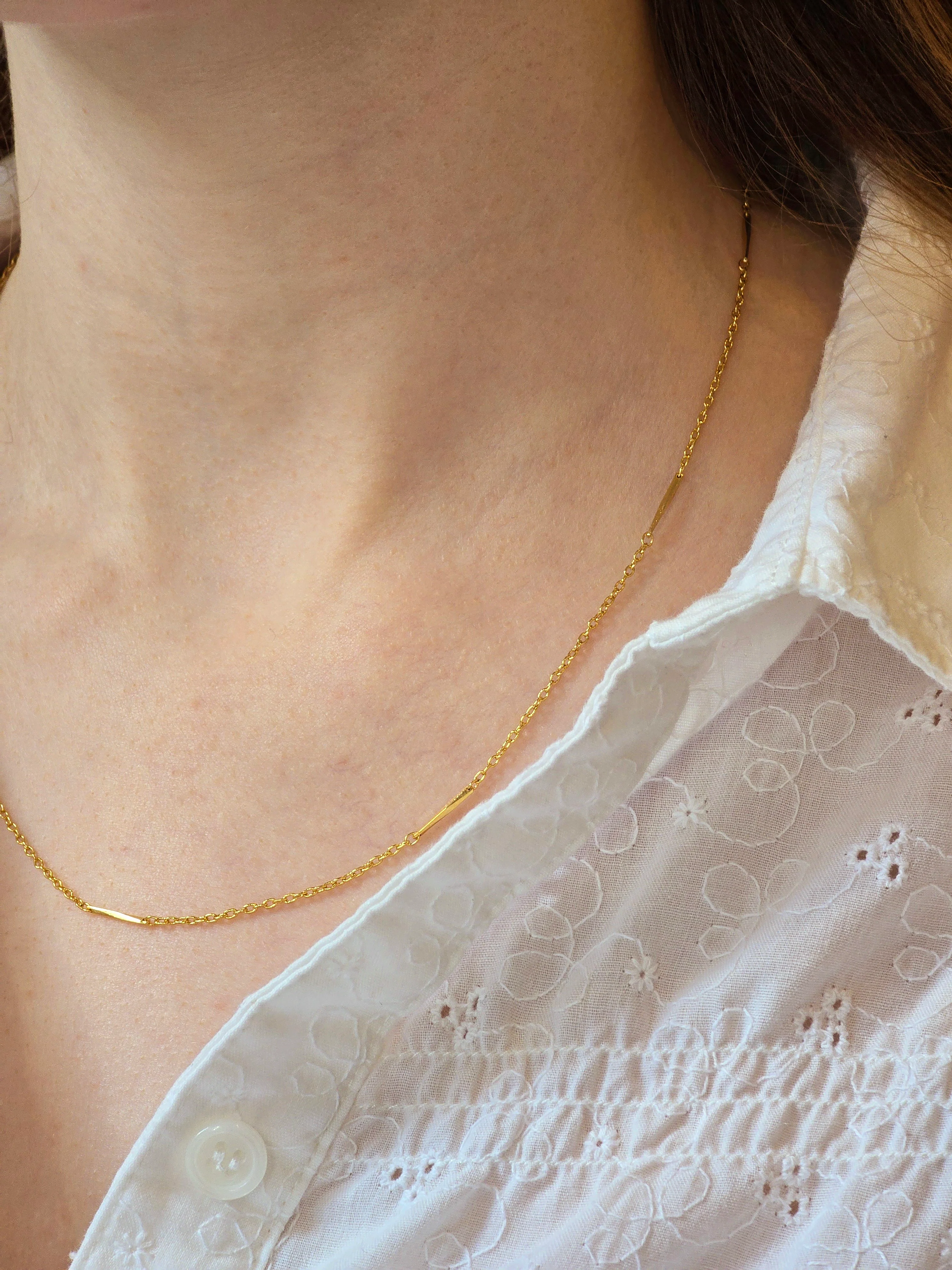 Vintage Gold Plated Dainty Chain Necklace with Bar Links - Image 4