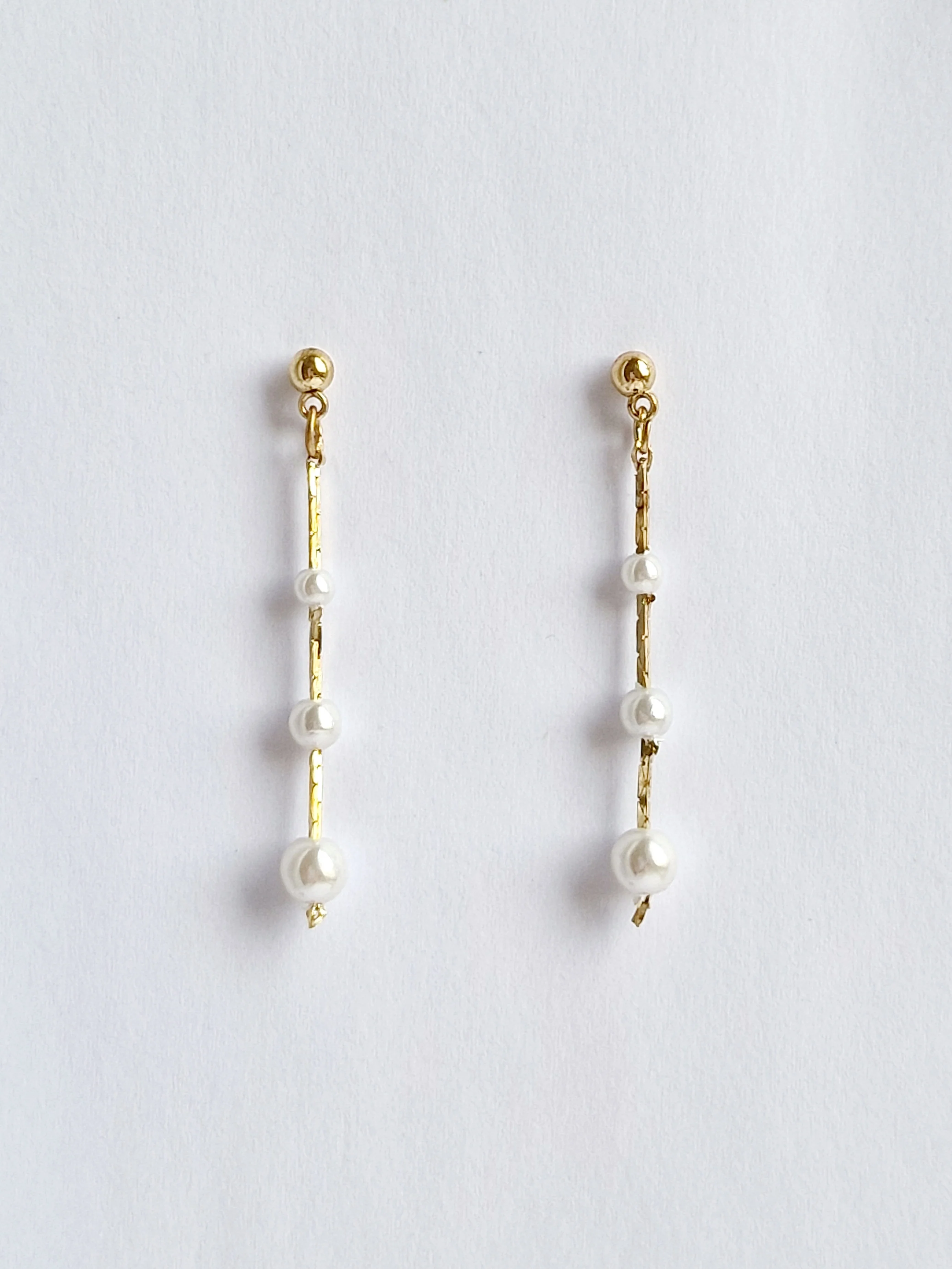 Vintage Gold Plated Drop Pearl Earrings - Image 2