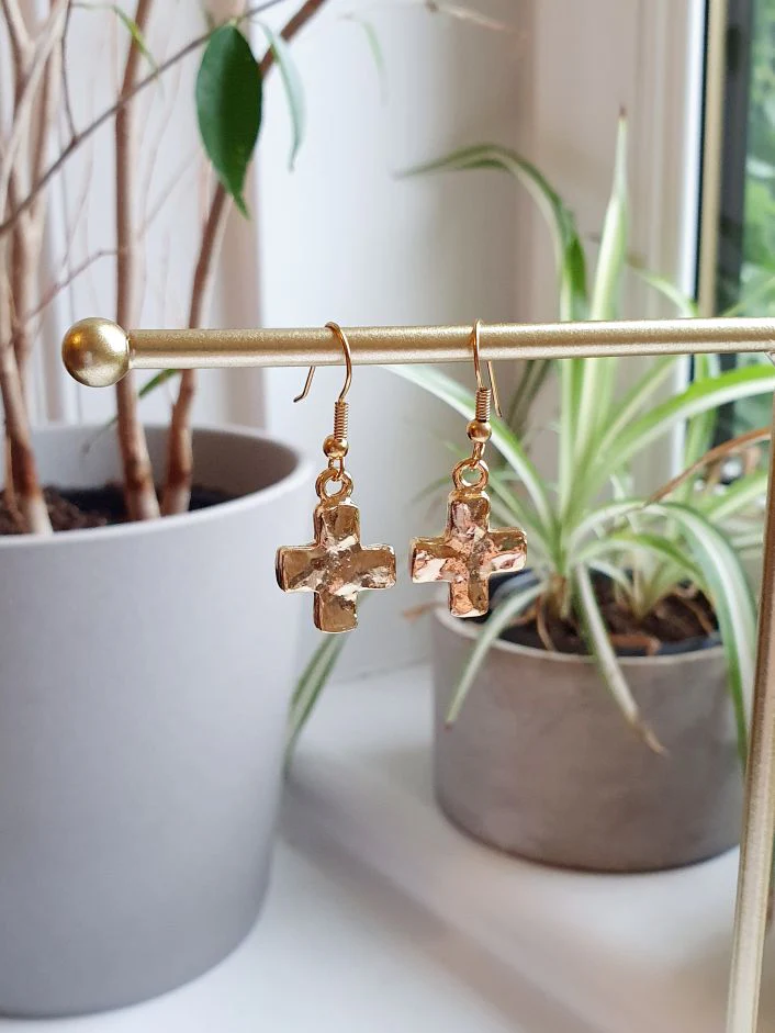 Vintage Gold Plated Drop Cross Earrings - Image 3