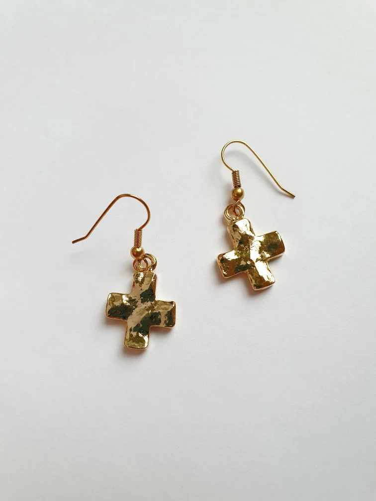 Vintage Gold Plated Drop Cross Earrings - Image 4