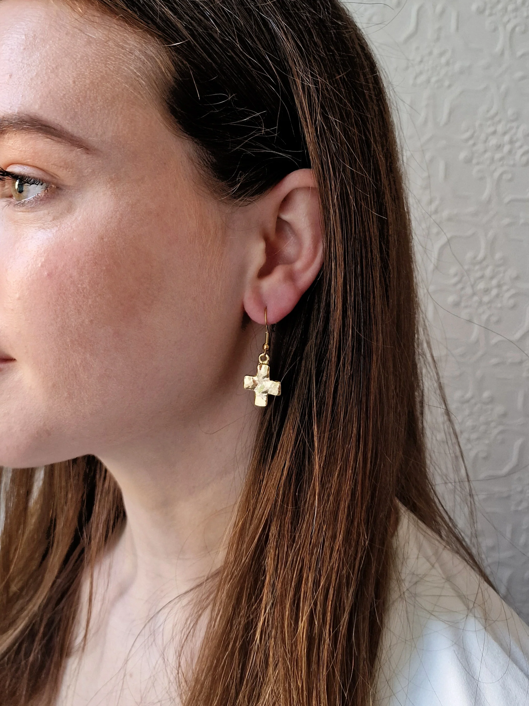Vintage Gold Plated Drop Cross Earrings - Image 5