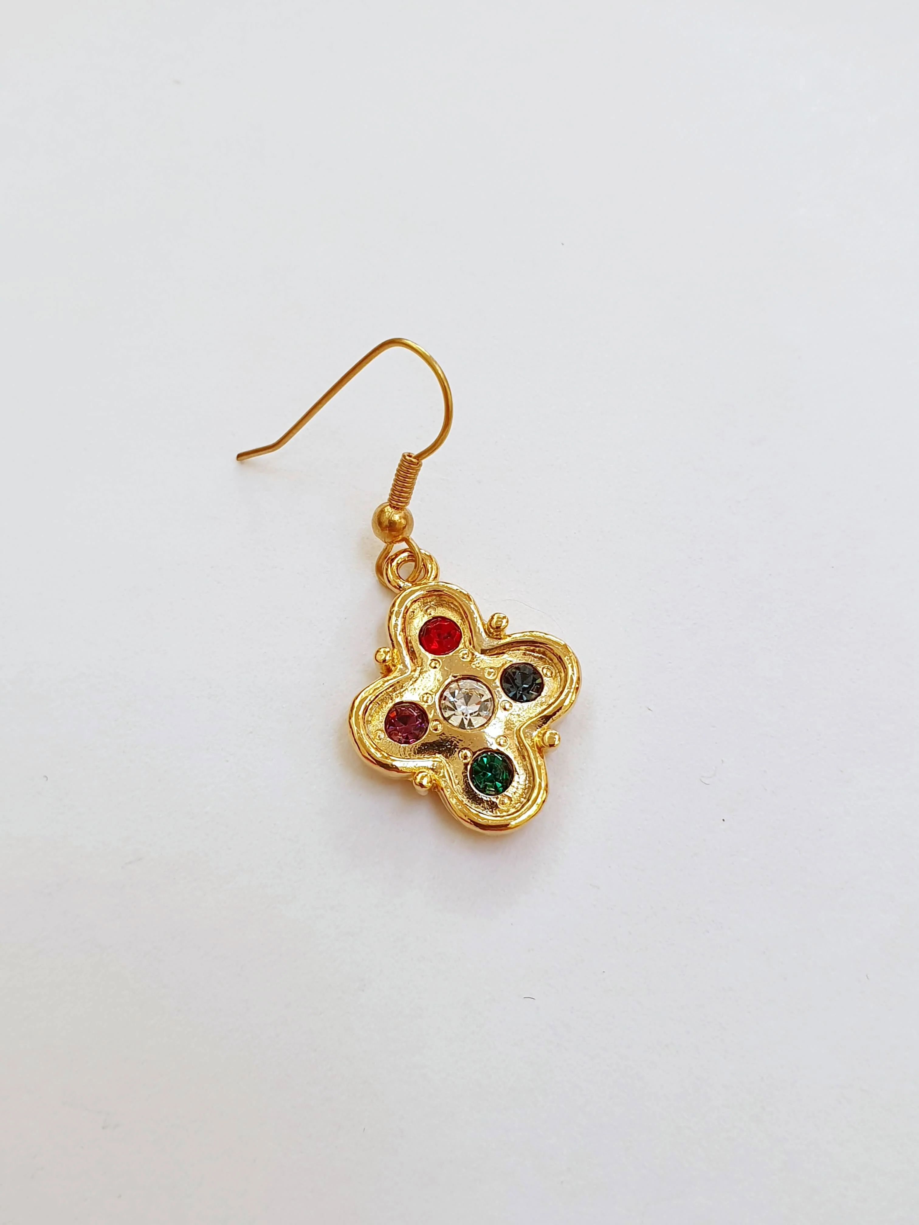Vintage Gold Plated Drop Cross Earrings with Colourful Crystals - Image 3