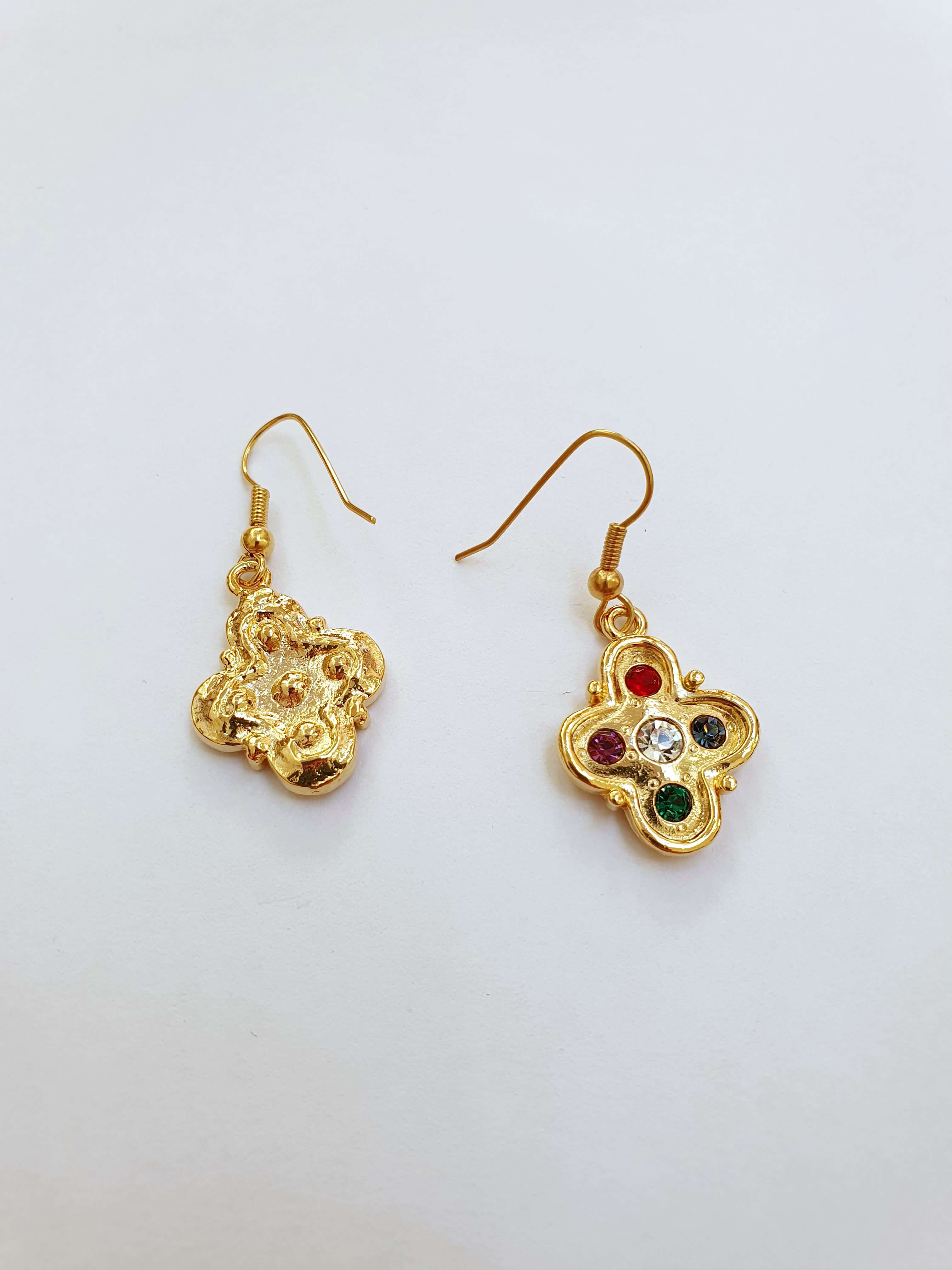 Vintage Gold Plated Drop Cross Earrings with Colourful Crystals - Image 4