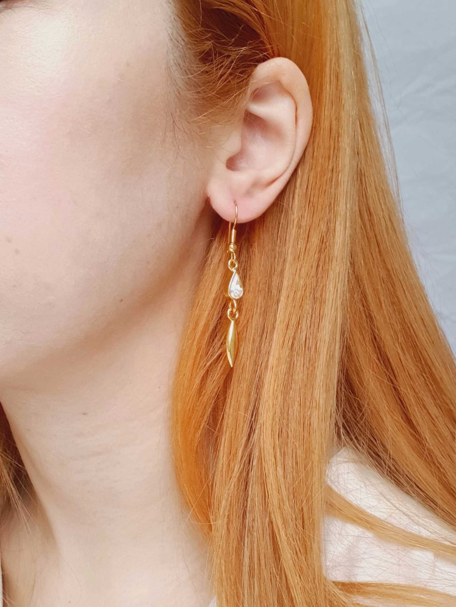 Vintage Gold Plated Drop Crystal Earrings - Image 2