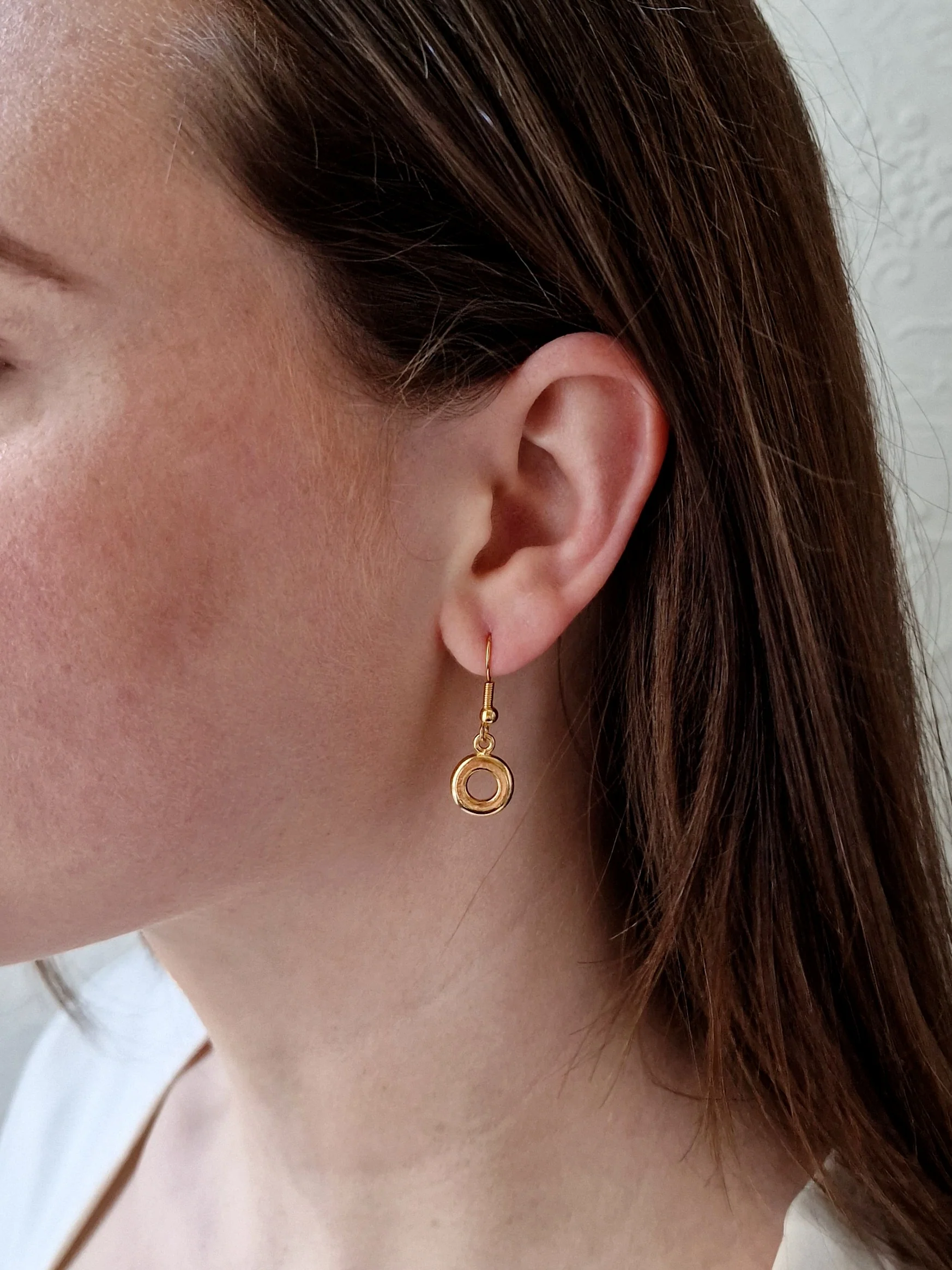 Vintage Gold Plated Drop Earrings with Circle Charm - Image 2
