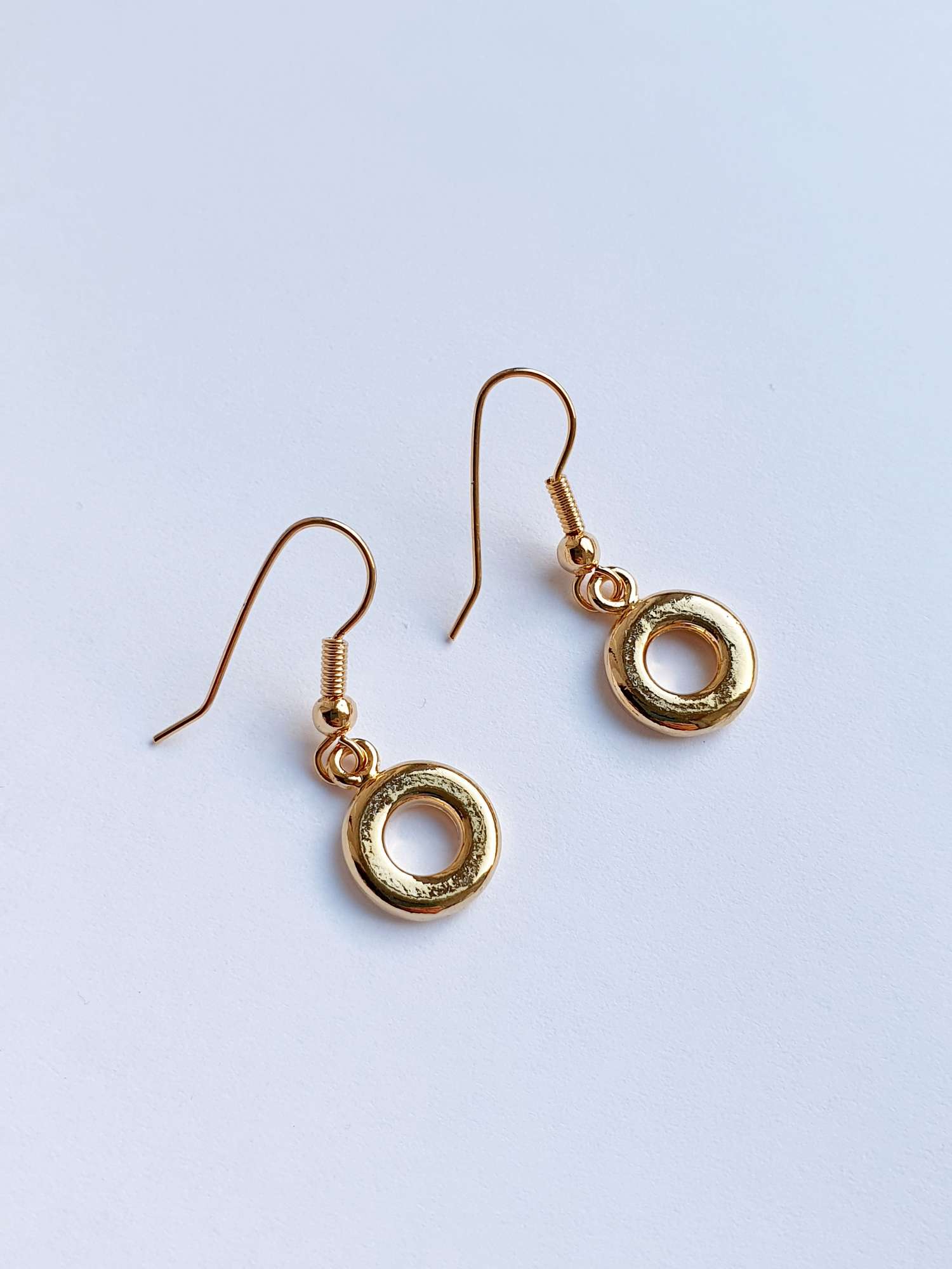 Vintage Gold Plated Drop Earrings with Circle Charm - Image 3