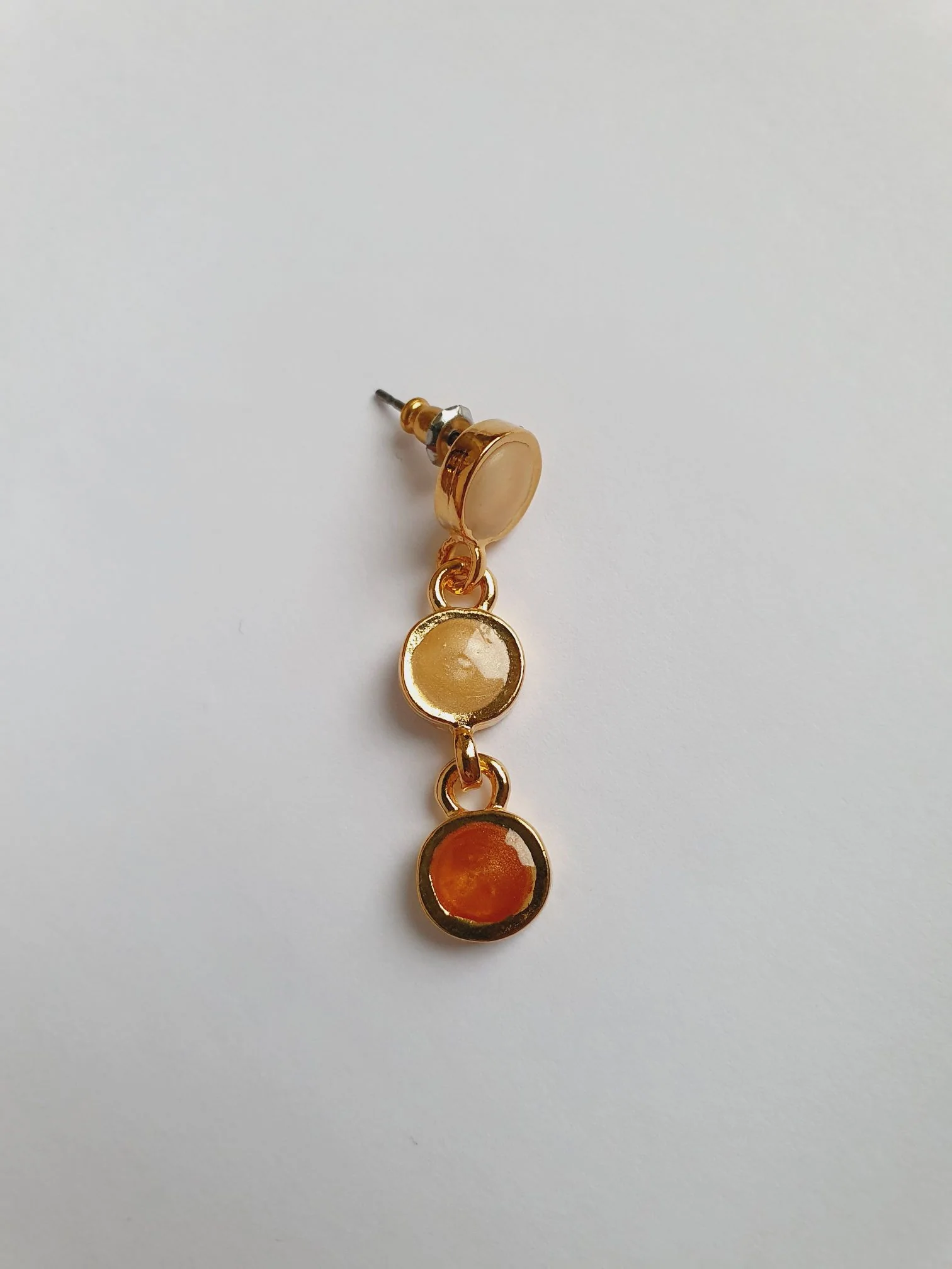 Vintage Gold Plated Drop Earrings with Copper & Beige Enamel - Image 4